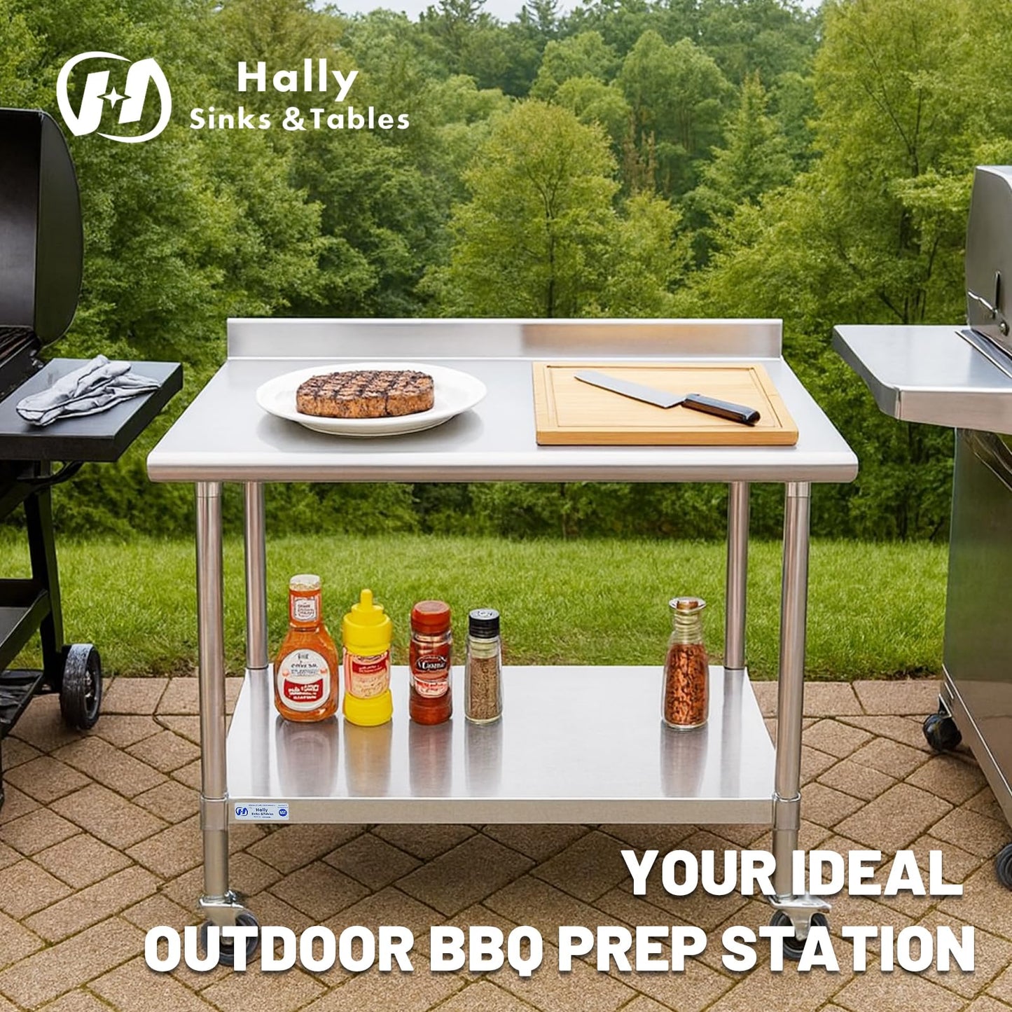 Hally Stainless Steel Table for Prep & Work 24 x 36 Inches with Caster Wheels, NSF Commercial Heavy Duty Table with Undershelf and Backsplash for Restaurant, Home and Hotel
