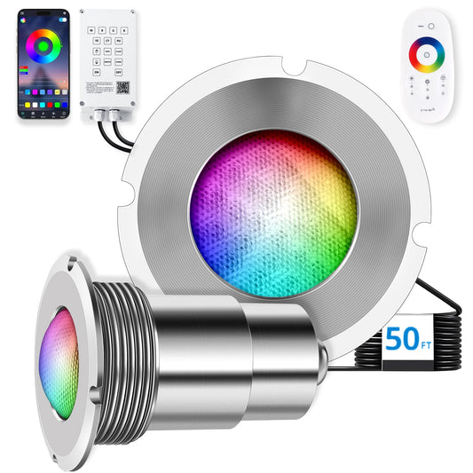 Zenhagu 1.5 Inch LED RGBW Multicolor Inground Pool Light and Spa Light, IP68 Waterproof, AC 120V, 50ft Cable with Controller, APP & Remote Control