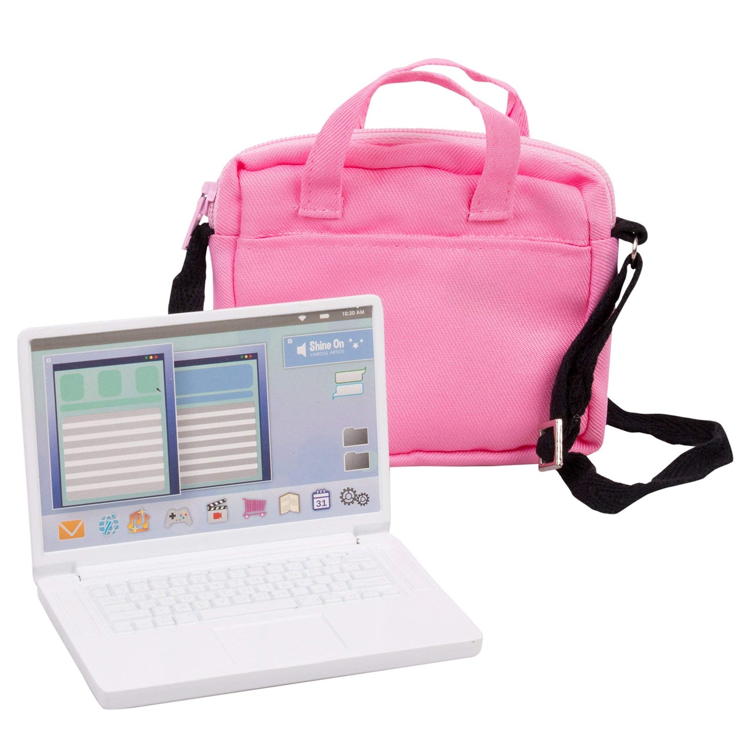 Dress Along Dolly Metal Laptop for 18-Inch Dolls - Premium Heavy-Duty Doll Computer with Pink Carrying Bag - Fits American Girl & Our Generation - Durable Metal School Accessory