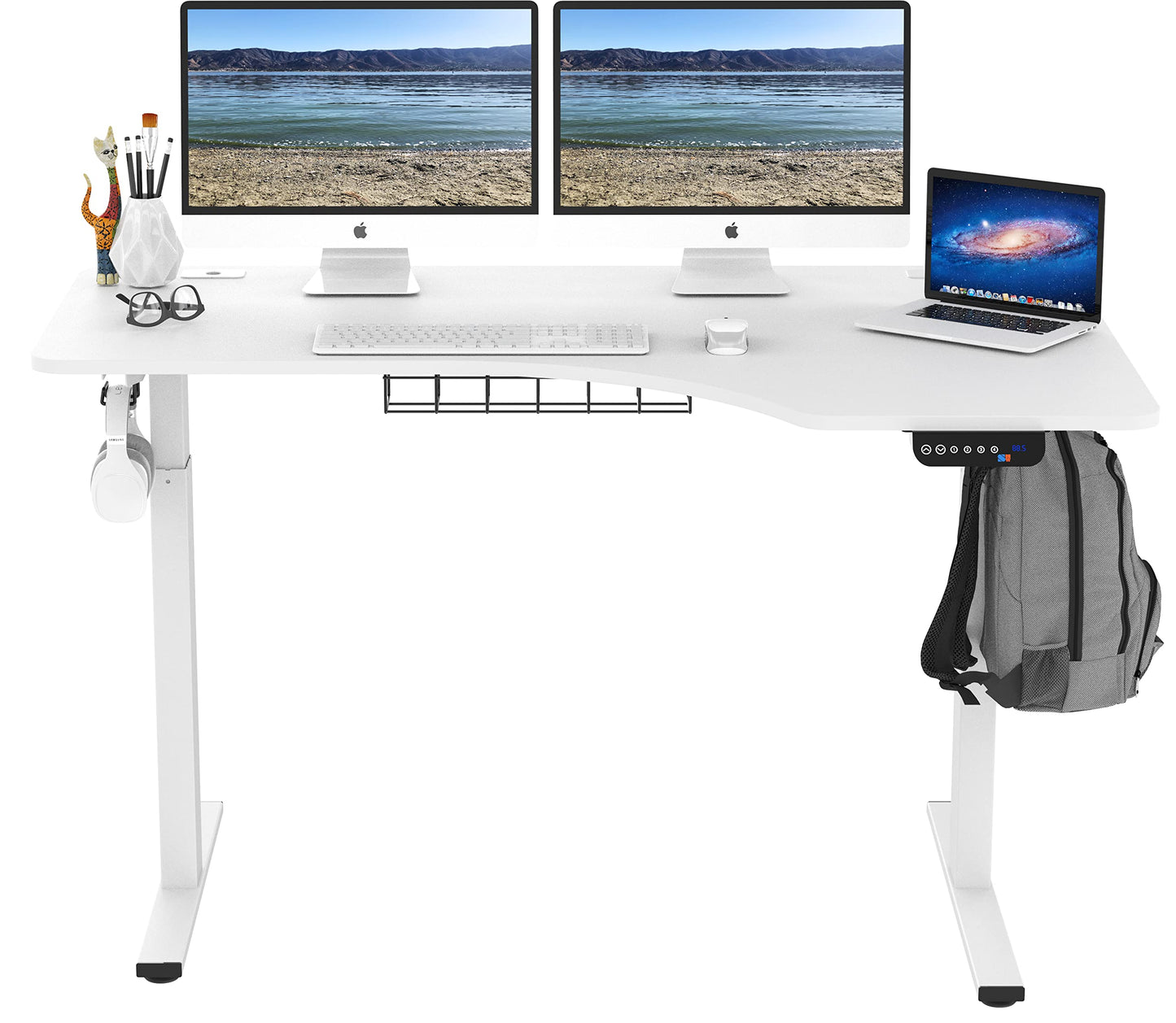 SHW 55-Inch Large Electric Height Adjustable L-Shaped Standing Desk with Right Facing Corner, White