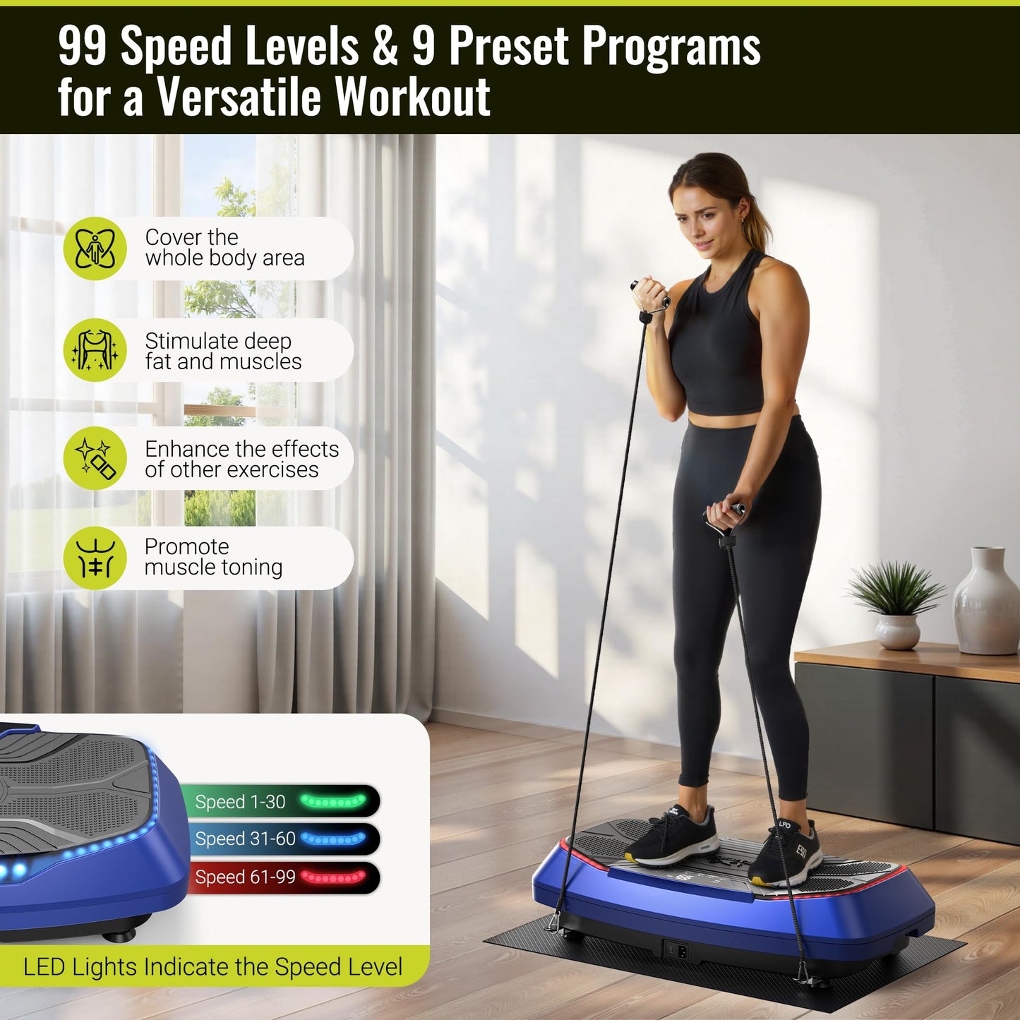 FLYBIRD Vibration Plate Exercise Machine, Adjustable Speed High Intensity Vibration for Muscle Toning Weight Loss Lymphatic Drainage, Full Body Workout Vibration Plate (Black-4D)