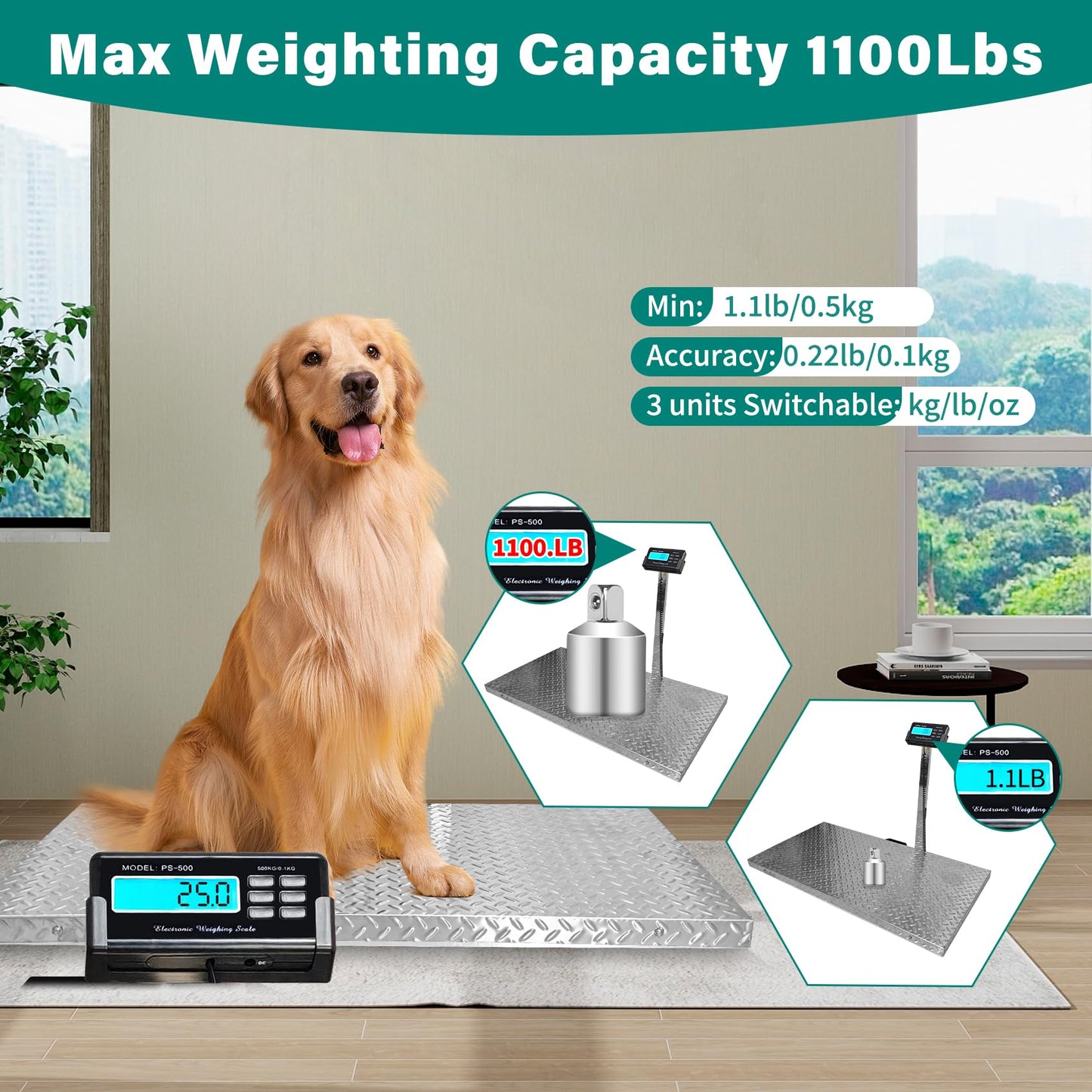 Wixeeua 1100lb Livestock Scale, Dog Scales for Large Breed, Heavy Duty Animal Scale pet Scale, Large Platform 40"x20", Non-Slip Surface, with Stand Rod