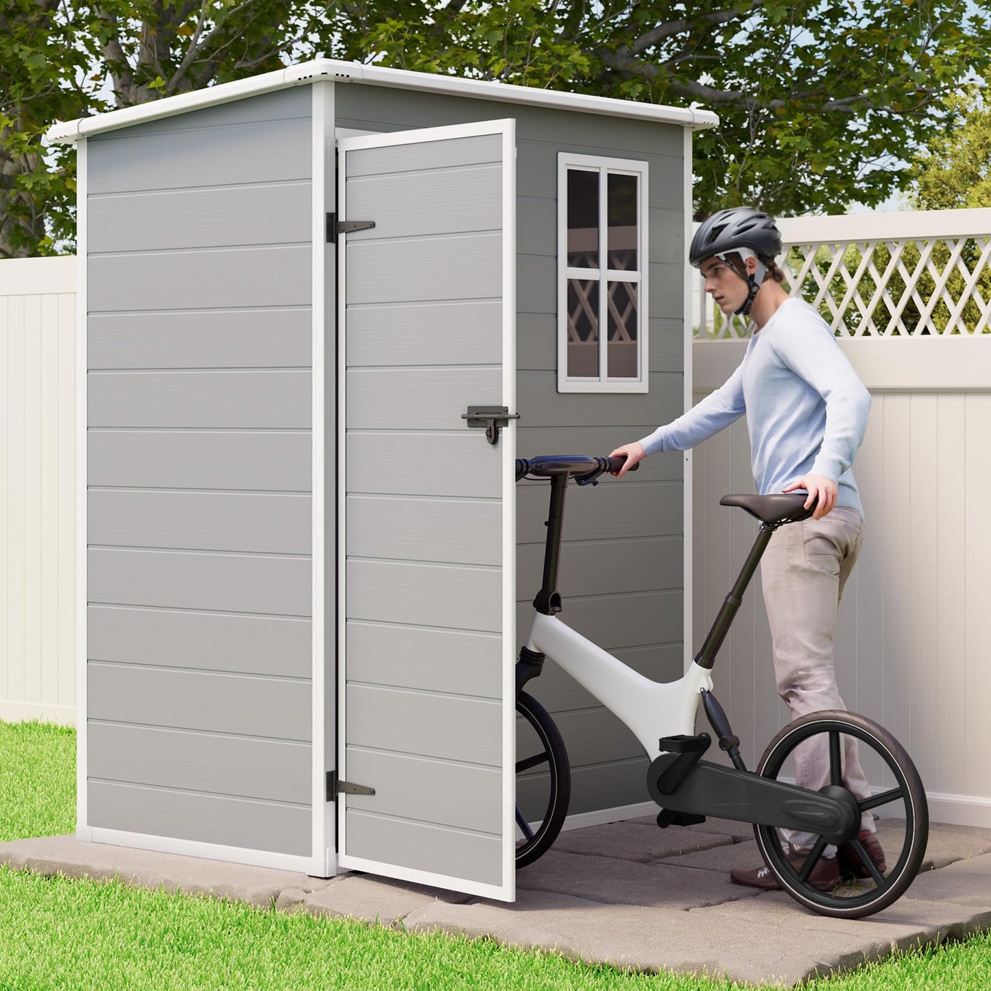 Gizoon 5x3 FT Resin Outdoor Storage Shed, Weather-Resistant Plastic Garden Tool Shed with Floor and Lockable Door for Backyard, Patio, Lawn, Grey