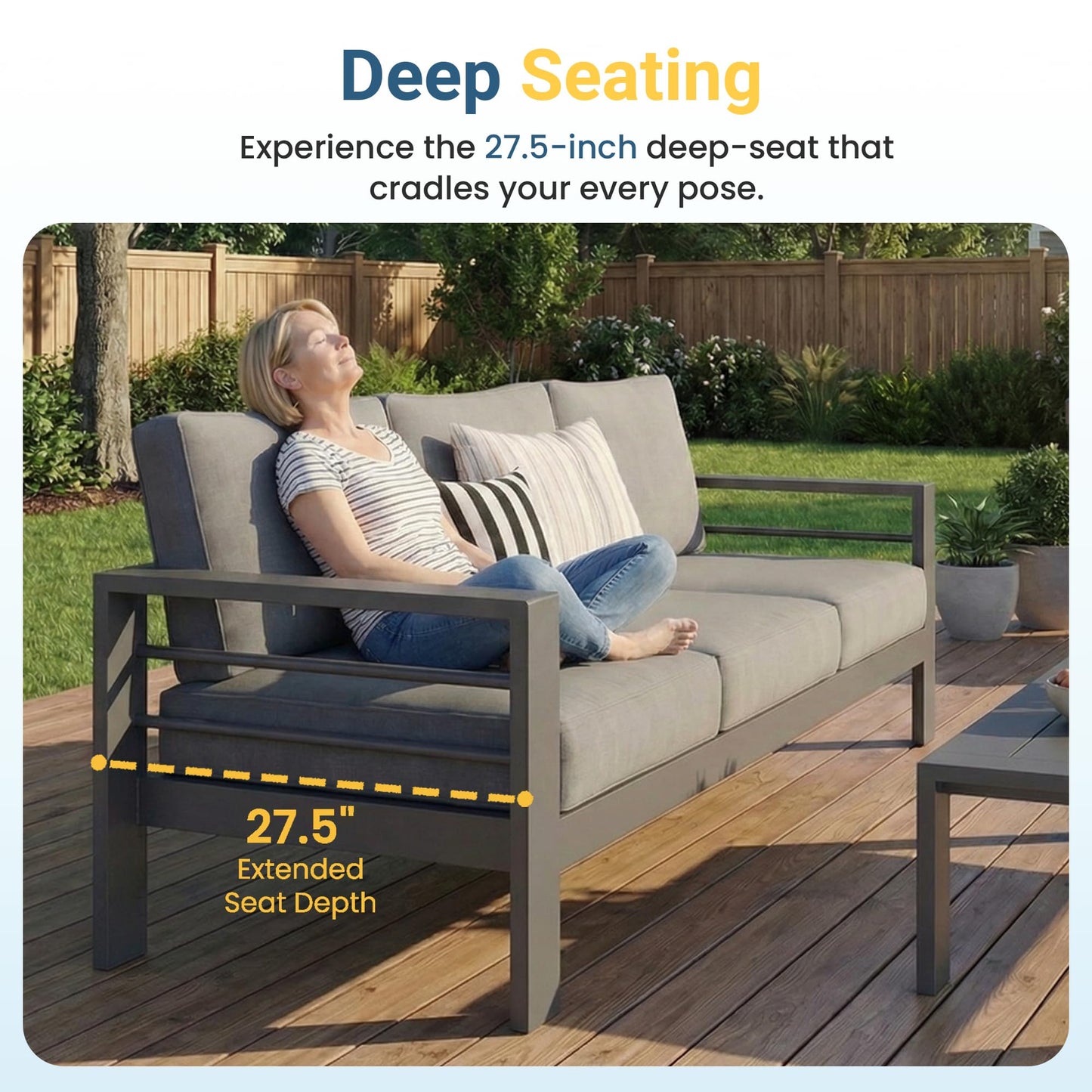Wisteria Lane Aluminum Outdoor Patio Furniture Set, Oversized Patio Conversation Sets with Deep Seating and Wide Armrest, Outdoor Sectional Metal Sofa with 5 Inch Cushion and Coffee Table, Dark Grey
