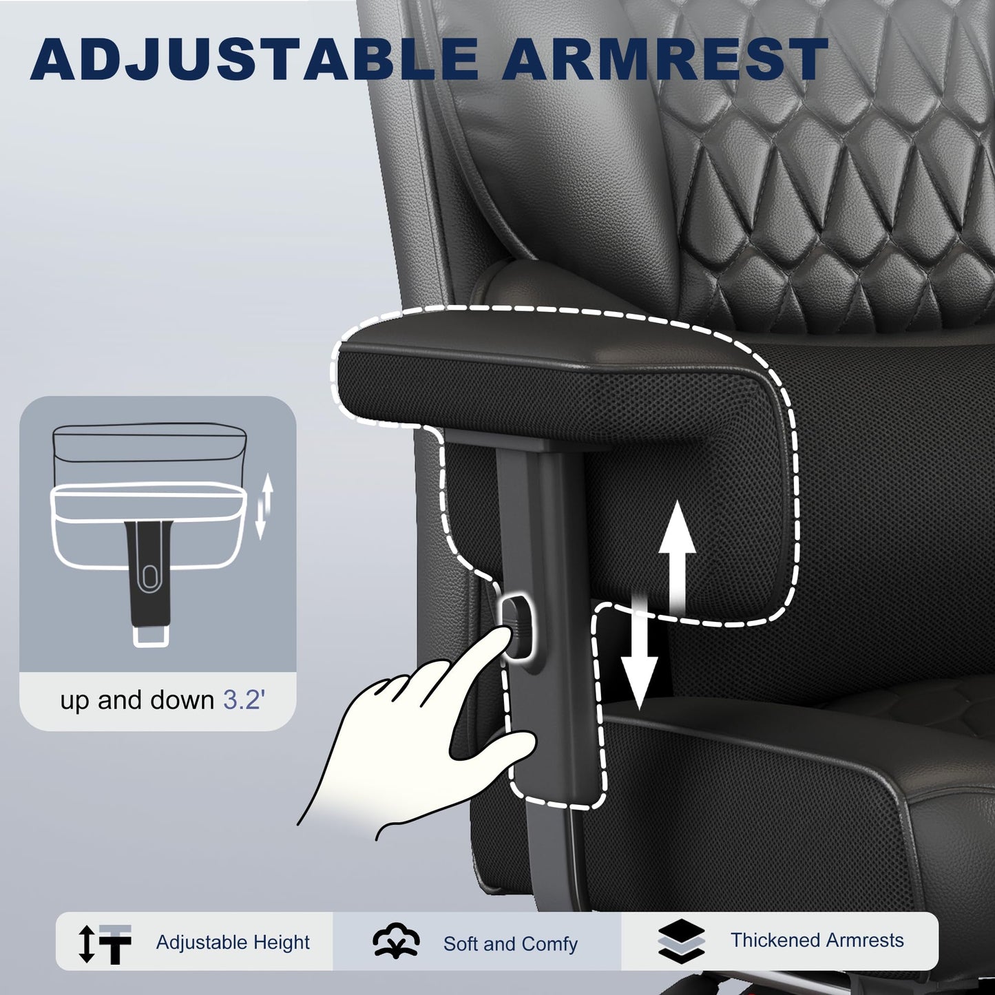 Misolant Big and Tall Office Chair with Footrest, High Back Executive Desk Chair with Adjustable Lift Armrest, 155°Recline，Lumbar Support Pillow, Faux Leather Gaming Chairs for Home or Office Black