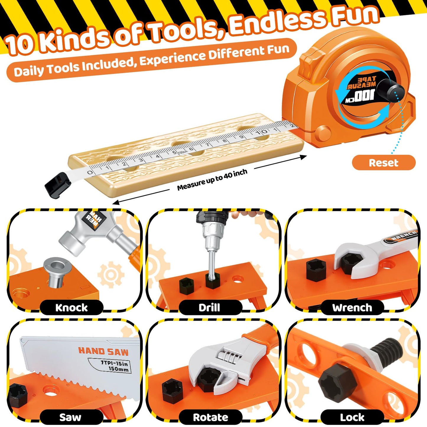 Kids Tool Set 46 PCS, Christmas Birthday Gifts for Kids Ages 3,4,5,6,7,8, Toddler Tool Set with Portable Tool Box & Electronic Toy Drill, Construction Toys Tools for Toddlers, Tool Kits for Boys Girls
