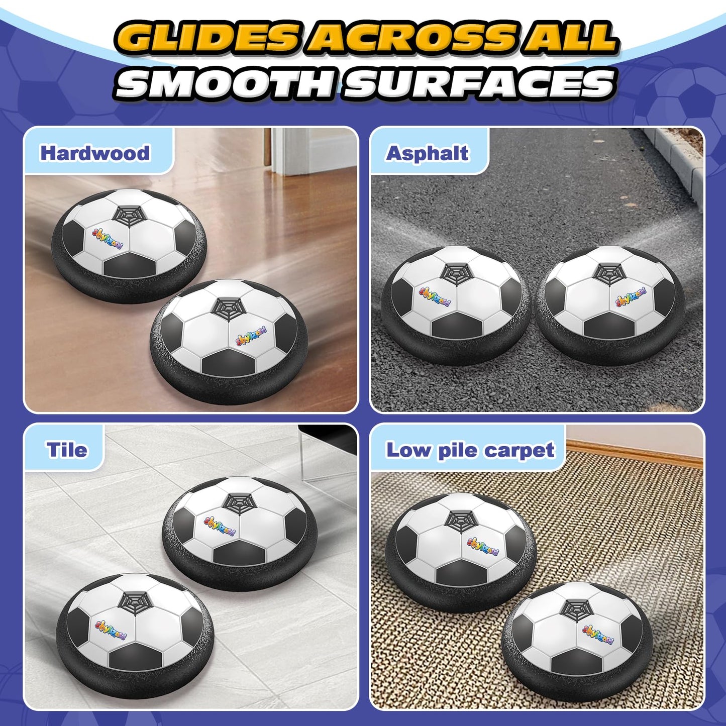 ShyLizard Set of 2 Hover Soccer Ball,Boys Toys Gifts for 3 4 5 6 7 8 Years Old,Air Power Kids Soccer Ball with LED Light,Hover Soccers Balls Indoor for Boys and Girls 3-5 6-8,Outdoor Indoor Game