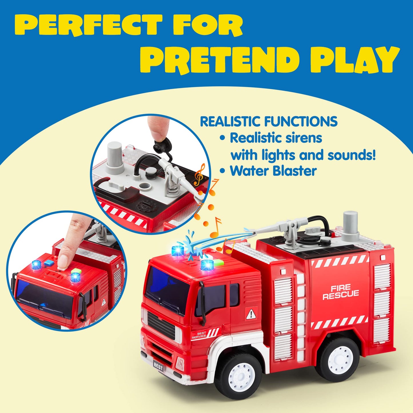 JOYIN Toddler Fire Truck Toys for 3 4 5 6 7 Year Old Boys - Fire Engine, Emergency Vehicle, Kids Firetruck, Friction Powered Car with Lights and Sounds, Birthday Gifts for Boys Girls Age 3-9