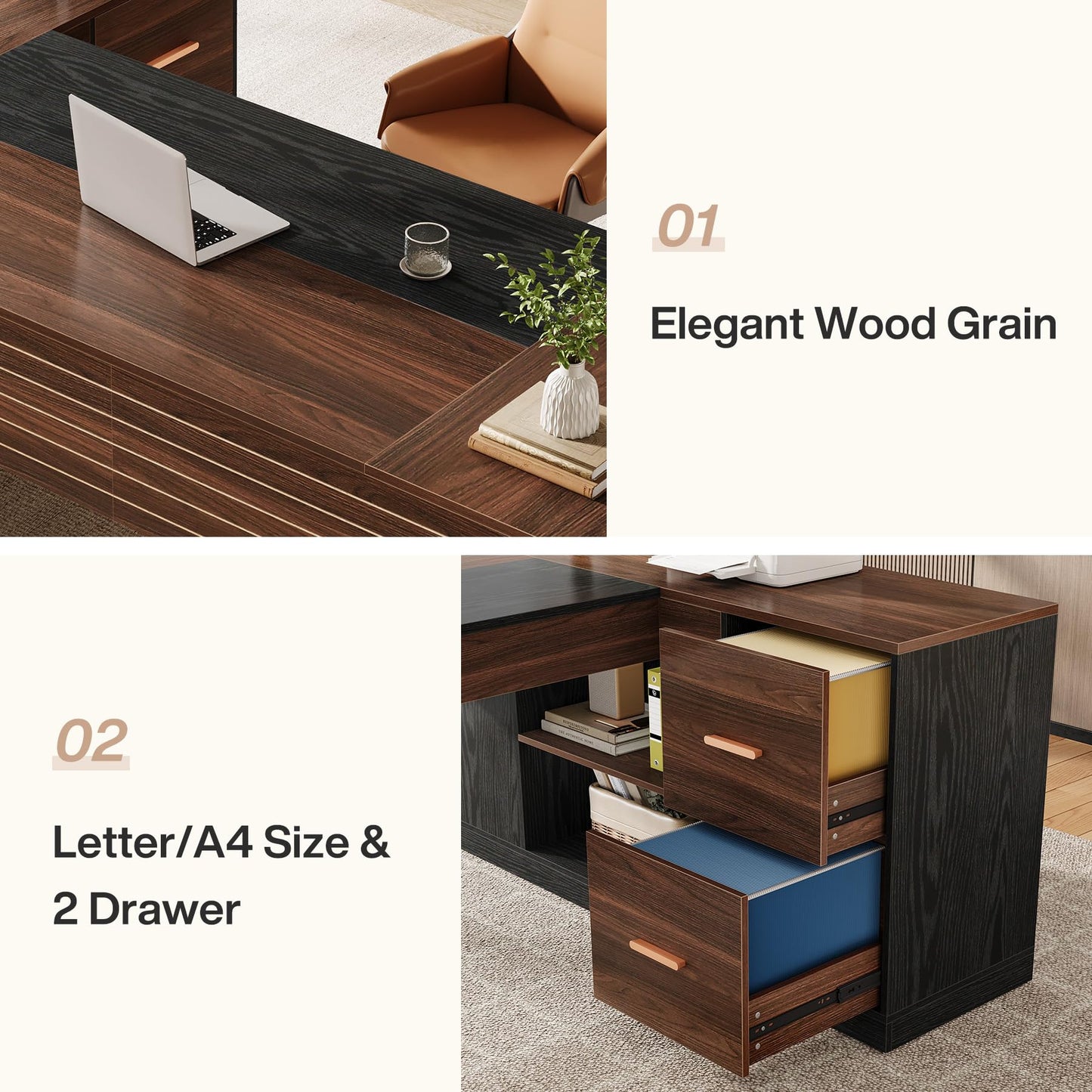 Tribesigns 78" L Shaped Executive Desk, Large Office Computer Desk with Drawers and Lateral File Cabinet, Modern Business Furniture Workstation with Storage Shelves for Home Office