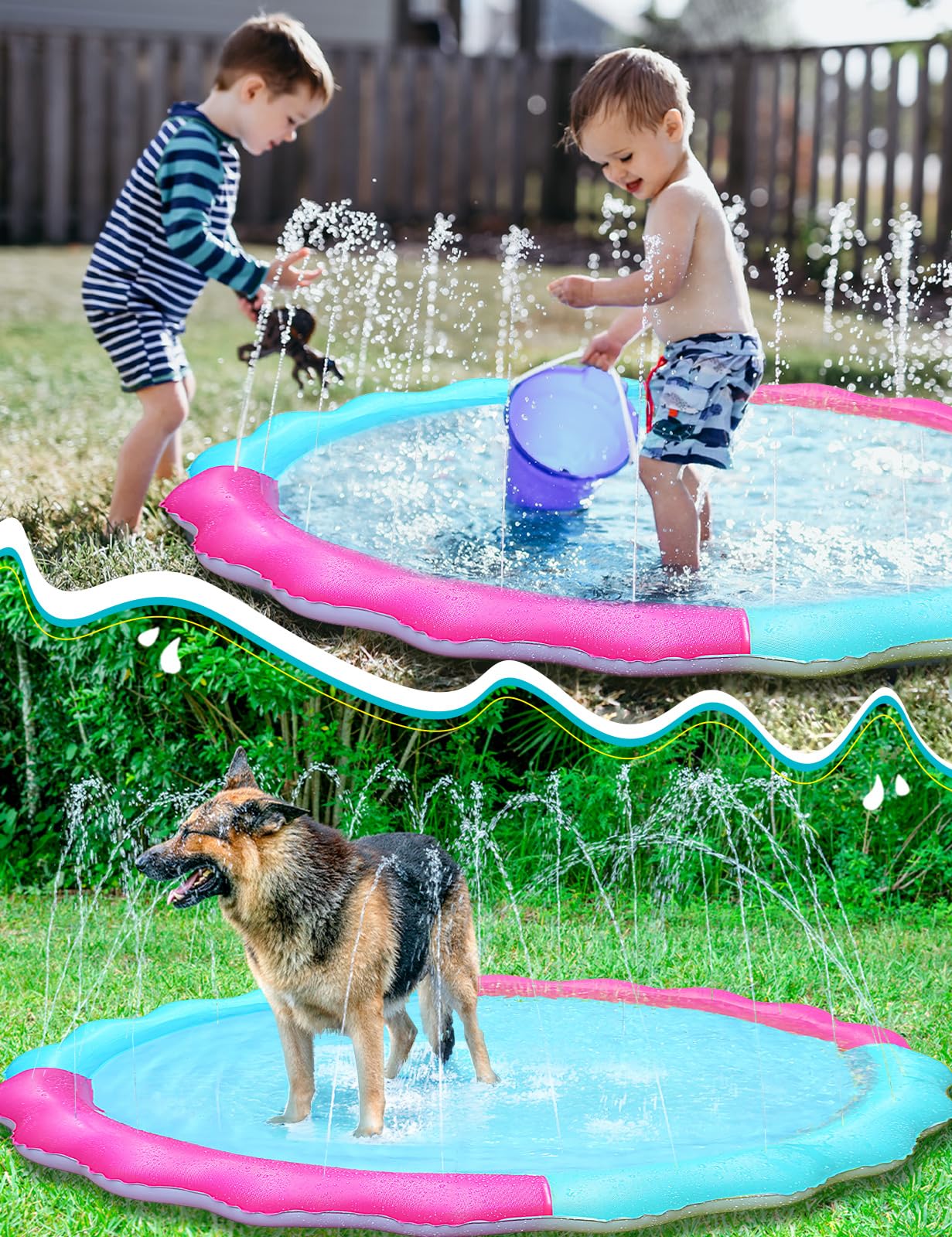 Kids Dog Splash Pad Sprinkler - Jasonwell Non Slip Dog Sprinkler Pad Splash Pool Puppy Dogs Pool Summer Outdoor Water Toys Backyard Durable Splash Pad for Toddlers Kids Small Medium Large Dogs Pet