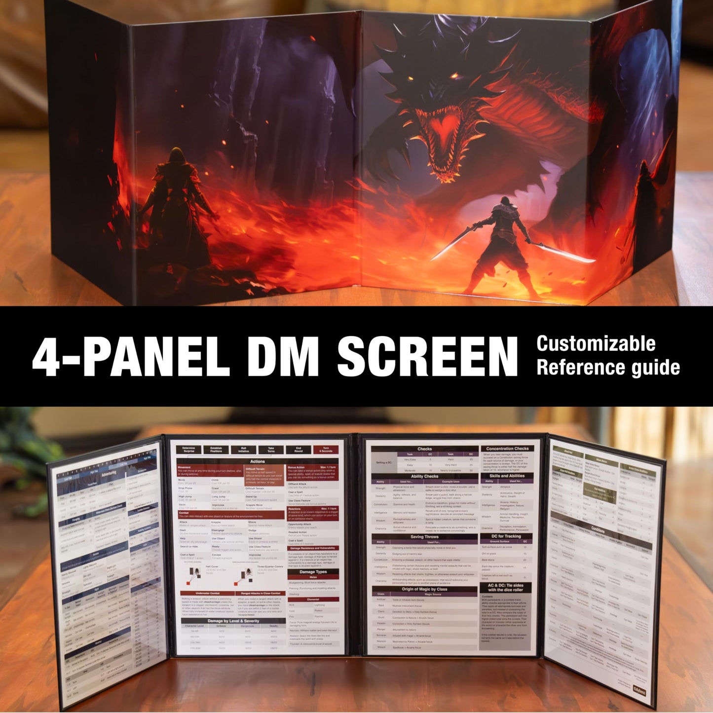 TIDYBOSS Dungeons and Dragons Foldable Battle Mats | 2 x Battle Grid Mats with Dungeon Master Screen | Wet & Dry Erase DND Board Game | DND Gifts & DND Accessories