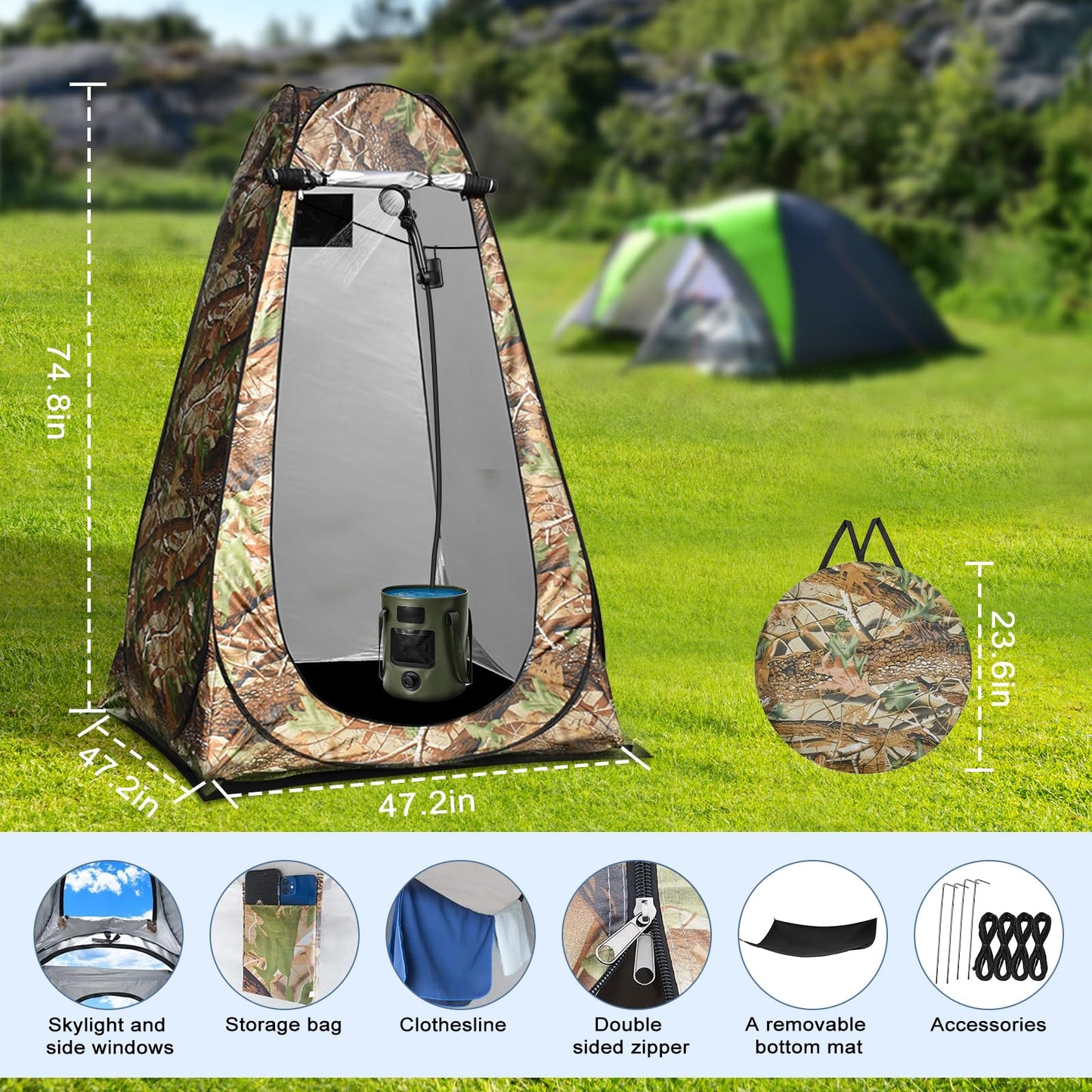 HeiPen Portable Camping Shower Kit, 6000mAh Rechargeable Outdoor Shower Kit with Intelligent LED Display for Camping, Hiking, RV, Traveling, Beach (Portable Hot Shower with Tent)
