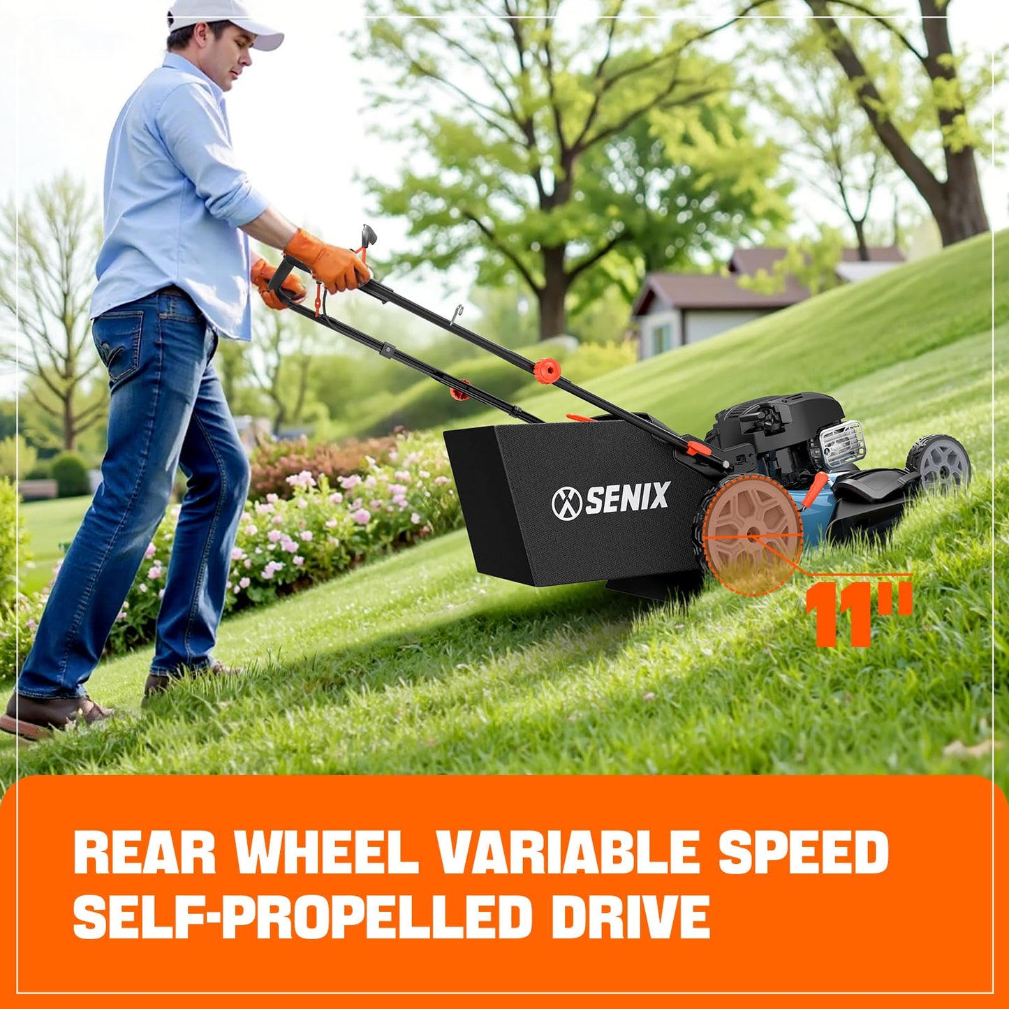 SENIX 163 cc 22-Inch Self Propelled Gas Lawn Mower with 4-Cycle B&S Engine, 3-in-1 Rear Wheel Drive Variable Speed Lawnmower, 6-Position Height Adjustment, LSSG-H2