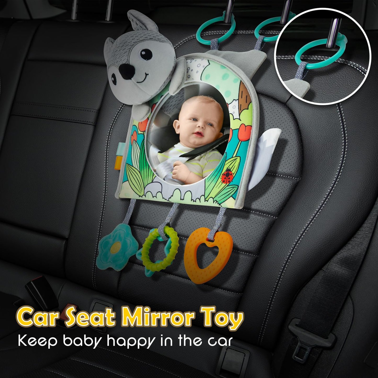 Lynncare Car Seat Toy, Baby Car Mirror Toy for Rear Facing, Travel Baby Activity Center with Hanging Engaging Toys for Infants Babies 0-6-12-18 Months Boy Girl