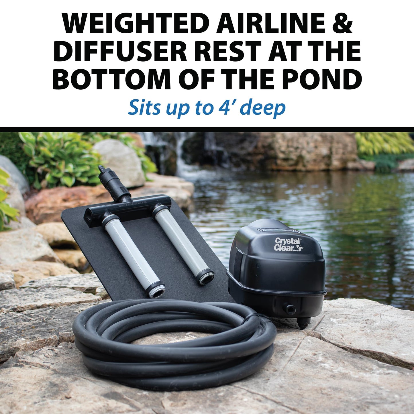 CrystalClear KoiAir 2, Complete Pond Aeration Kit, Water Garden Oxygenation Bubbler System Adds Oxygen to Koi & Fish Ponds, Outdoor Diaphragm Compressor Pump, Air Line & 2 Submersible Diffuser Sticks
