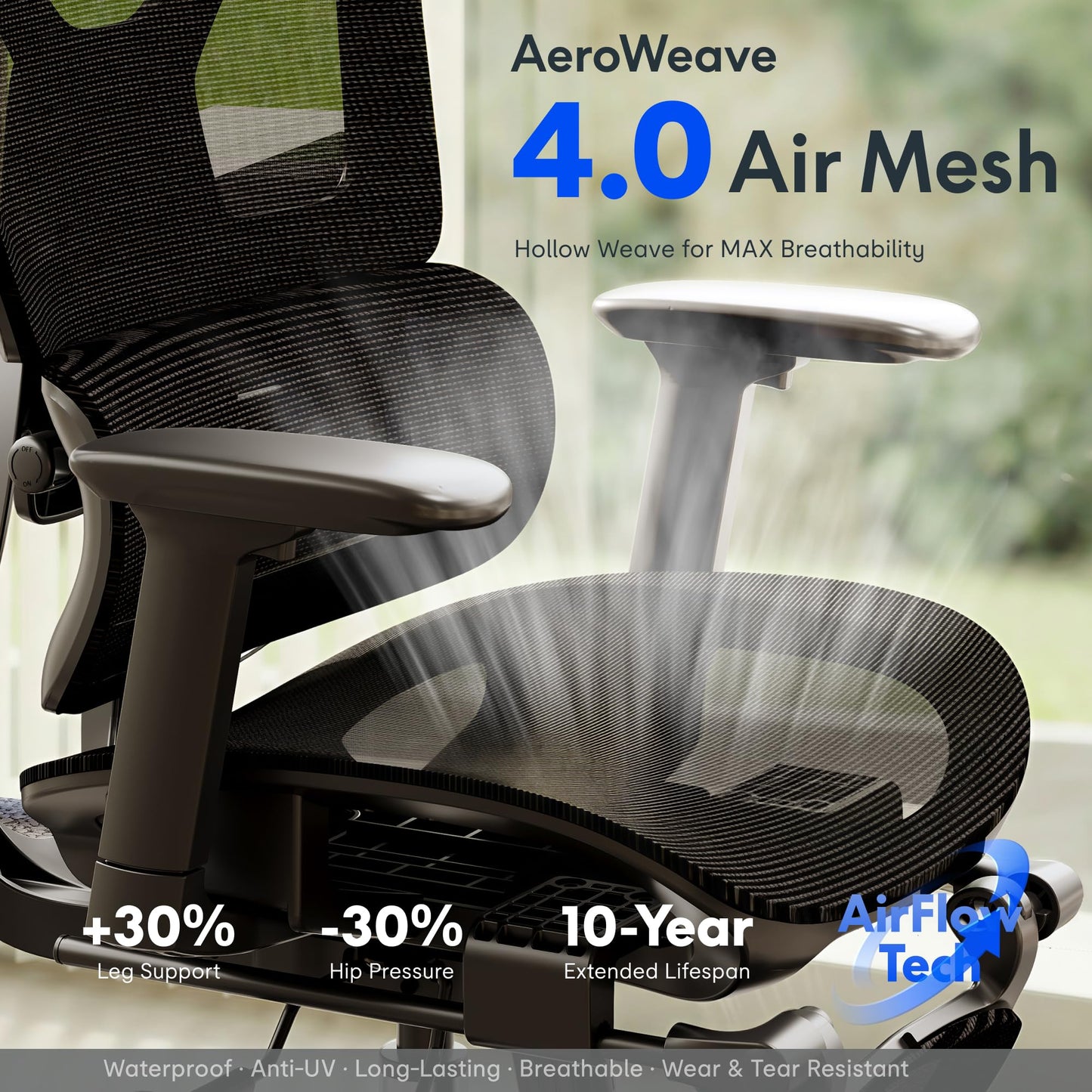 FLEXISPOT ErgoX Premium Ergonomic Office Chair with Footrest- Adjustable 3D Armrests, Dynamic Lumbar Support, Recline & Tilt Function, Mesh Seat, for Home & Office Use,Black