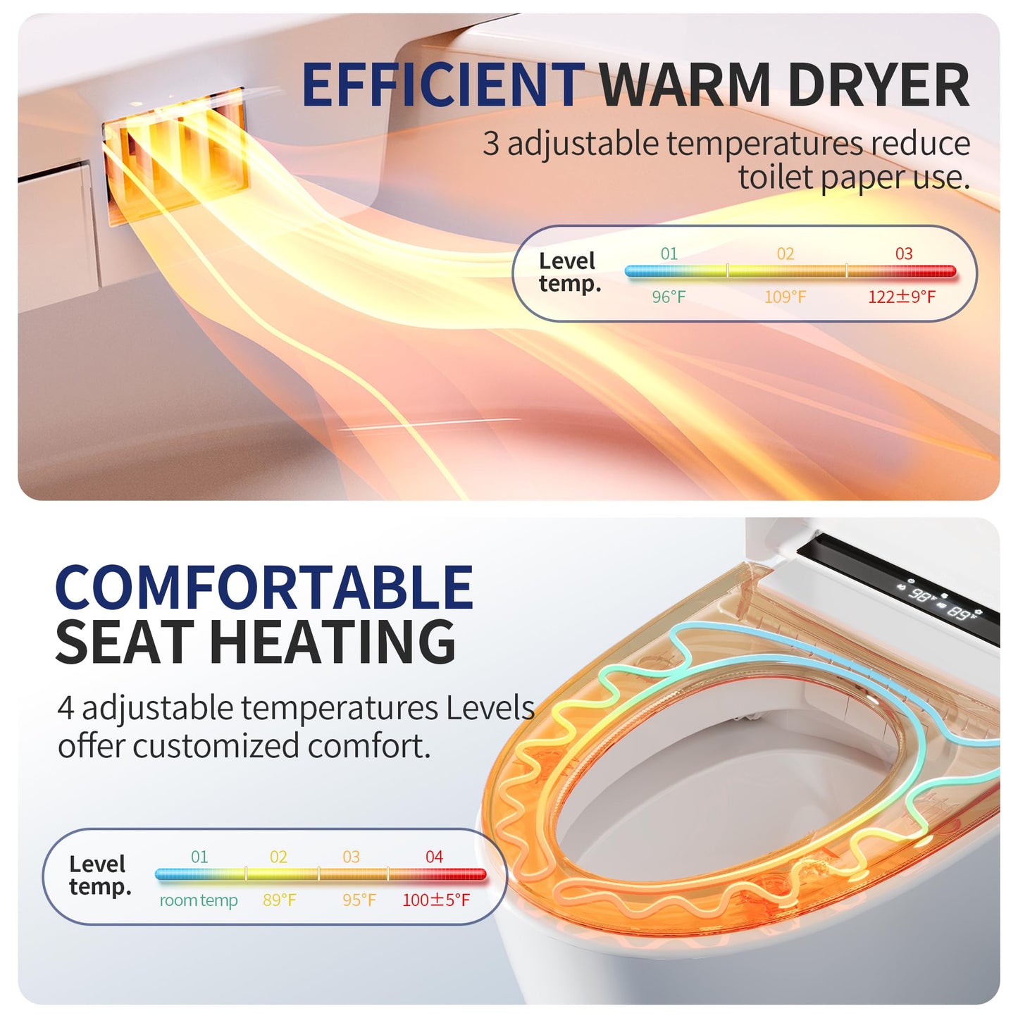 DeerValley Smart Toilet with Bidet Built in - Powerful Auto Flush, Auto Open/Close Lid, Heated Seat & Instant Warm Water Bidet, LED Display, Deodorization, 12" Rough-In, DV-1S0159-V3