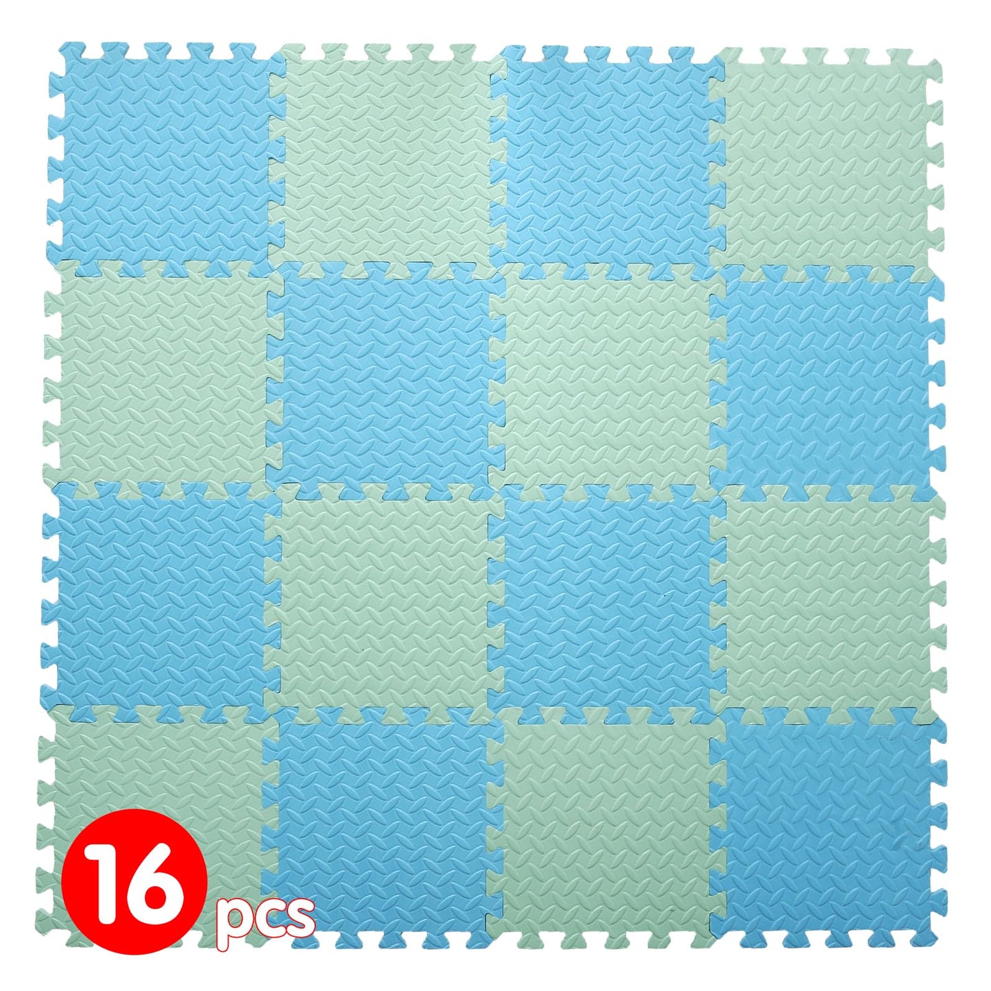 16 Tiles Foam Play Mat for Baby, Soft & Safe EVA Foam Mats for Floor, Square Baby Play Mat, Kids Foam Puzzle Floor Mat, 47x47 Play Mat for Playpen(Bean Green/Light Blue)