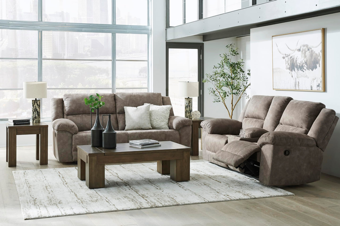 Signature Design by Ashley Laresview Contemporary Faux Leather Manual 2 Seat Reclining Sofa, Gray