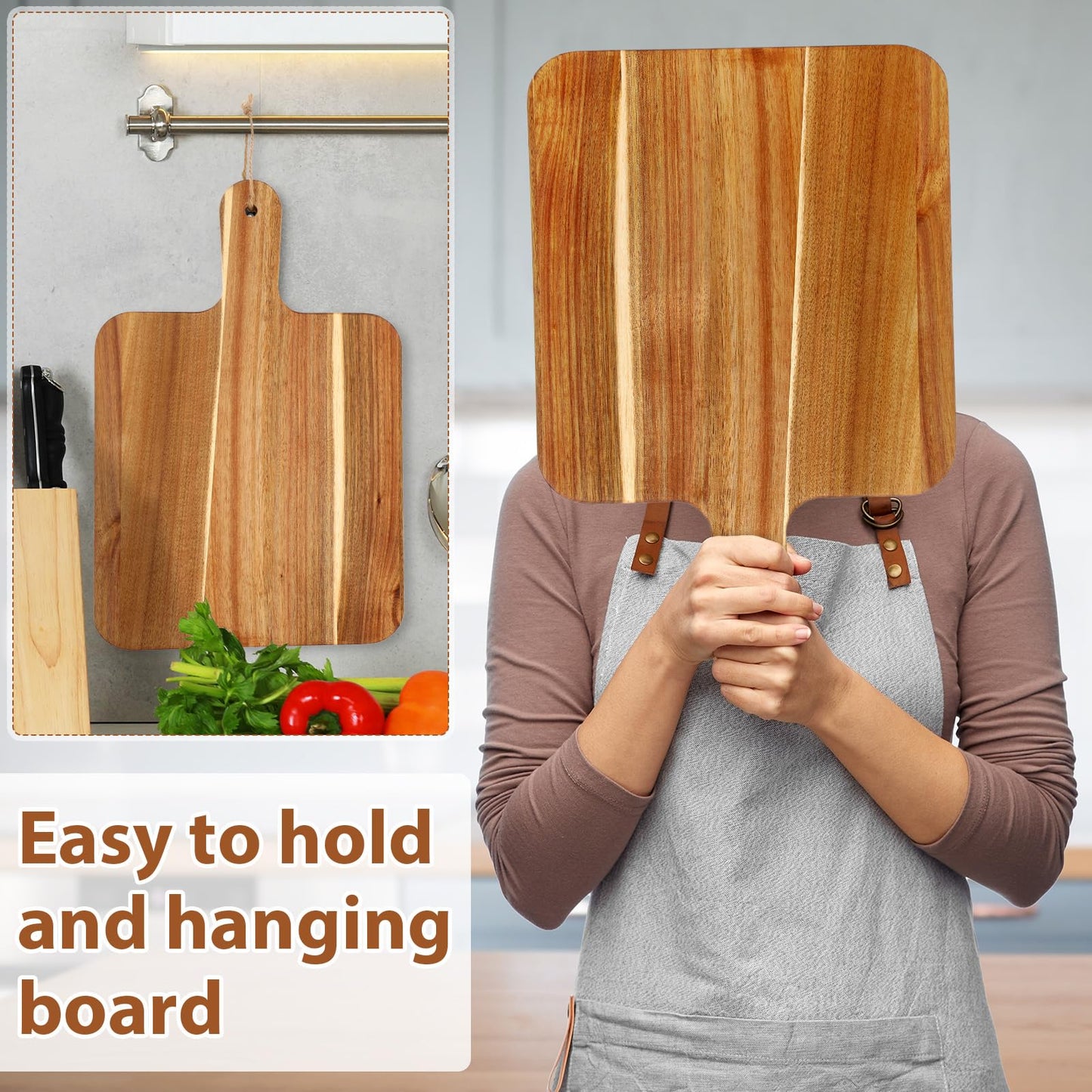 Geetery 16 Pcs Acacia Wood Cutting Board Bulk Kitchen Wooden Chopping Boards with Handle Serving Tray Charcuterie for Pizza, Bread, Cheese, Fruit, Vegetables Housewarming Gift(18 x 12 Inch)