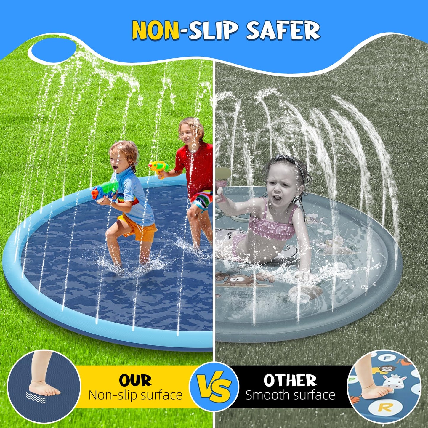 Non-Slip Splash Pad for Kids and Dog, 80" Extra Large Baby Play Mat, Dog Pool Toys, Thicken Sprinkler Pool Summer Outdoor Water Toys for Ages 3-12 Boys Girls, Parent-Kids &Games Fun Backyard (Blue)