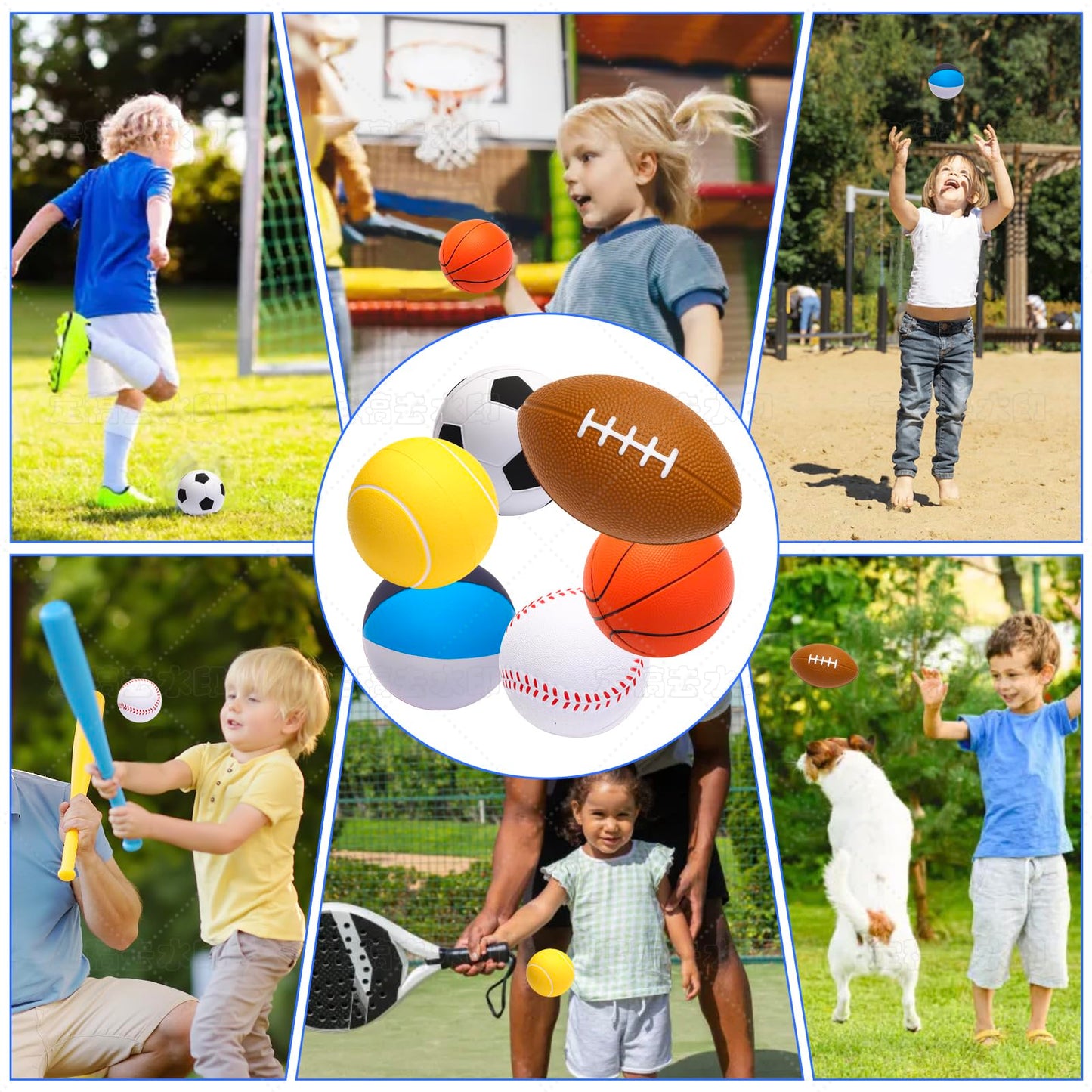 Mini Sports Balls Set of 6 Foam Ball for Kids 2.8 inch Soft Balls for Toddlers with Bag Includes Soccer, Basketball, Football, Baseball ,Tennis and Beach ball- Throwing Toys for Baby Boy and Girl