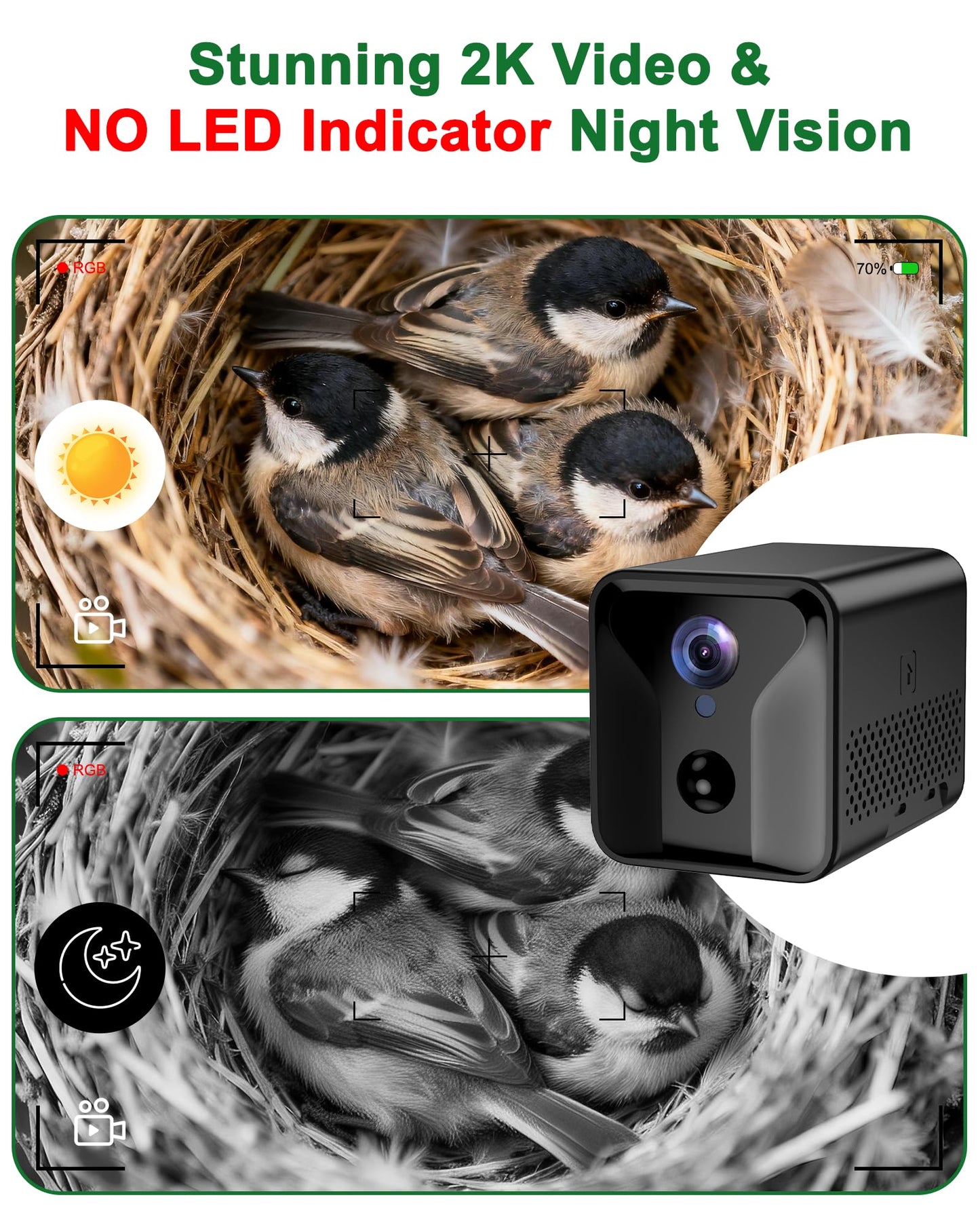 Smart Bird House with Camera Solar Powered, 2K HD Wi-Fi Bird Watching Camera for Birdhouse, Auto Detect & Notify, Night Vision, APP Control, Wooden Birdhouse with Camera Inside（Feeder）
