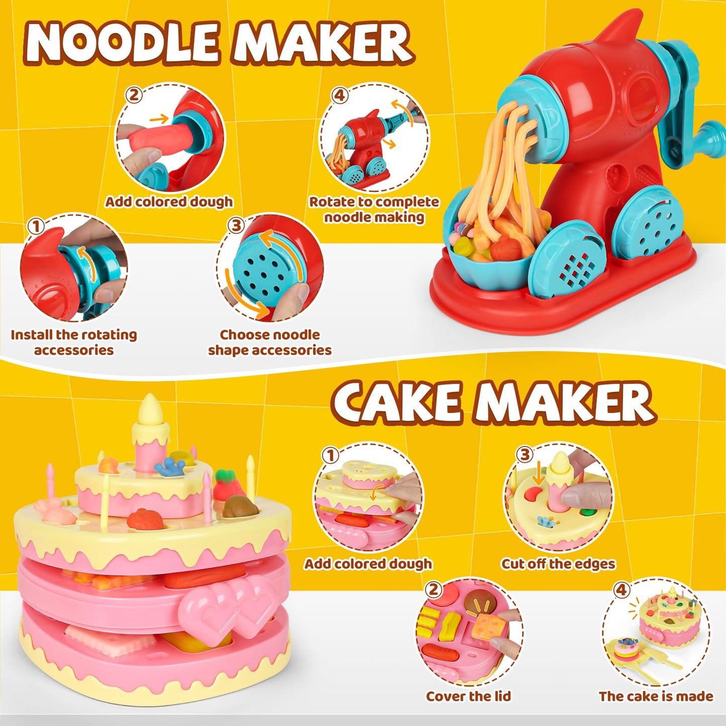 4-in-1 Dough Sets for Kids 2-4-8 Ultimate 87 PCS Play Tools, 24 Clay Creative Kitchen Set Ice Cream Hamburger Cake Noodle Maker Arts Crafts Food Toys Gifts for Boy Girl Kids Age 3 4 5 6