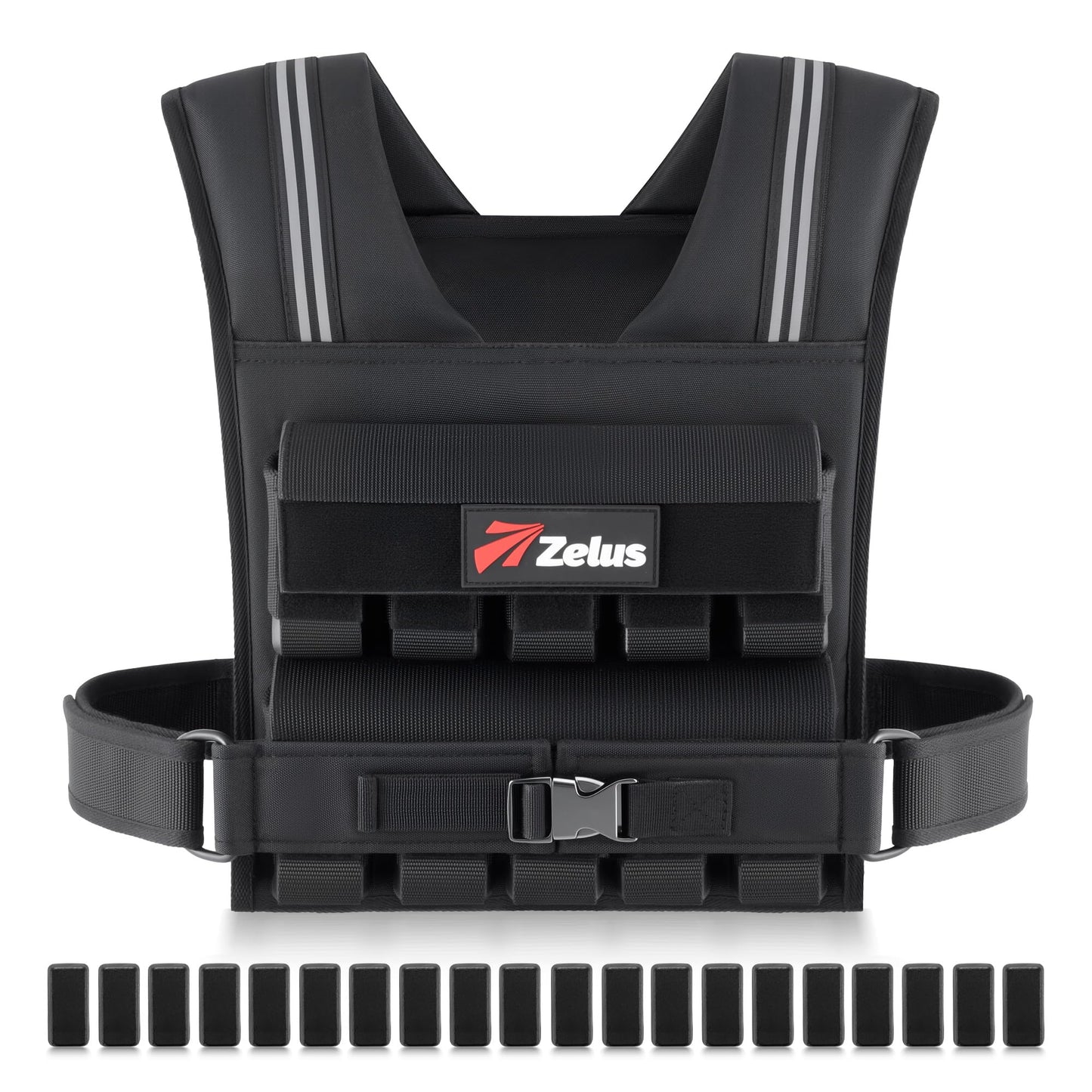 ZELUS Weighted Vest Men, 23/36/45 lb. Weight Vest with 10/16/20 Adjustable Iron Weights for Muscle Building Strength & Functional Training, Weighted Vest for Men with Reflective Strips, 45 lb.