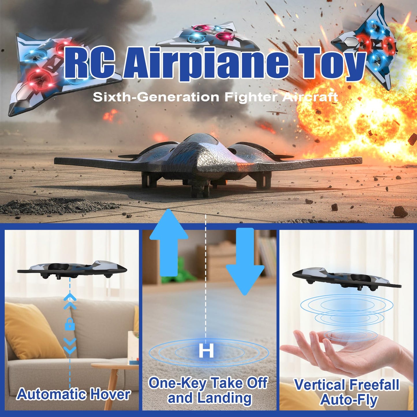 Foam Remote Control Airplanes for Kids & Adults | RC Fighter Jet with Light, 360° Flip Fighter Jet Toys, Stunt Roll, Airplane Toy Great for Beginners Christmas & Birthday Gift for Kids Boys Aged 3+