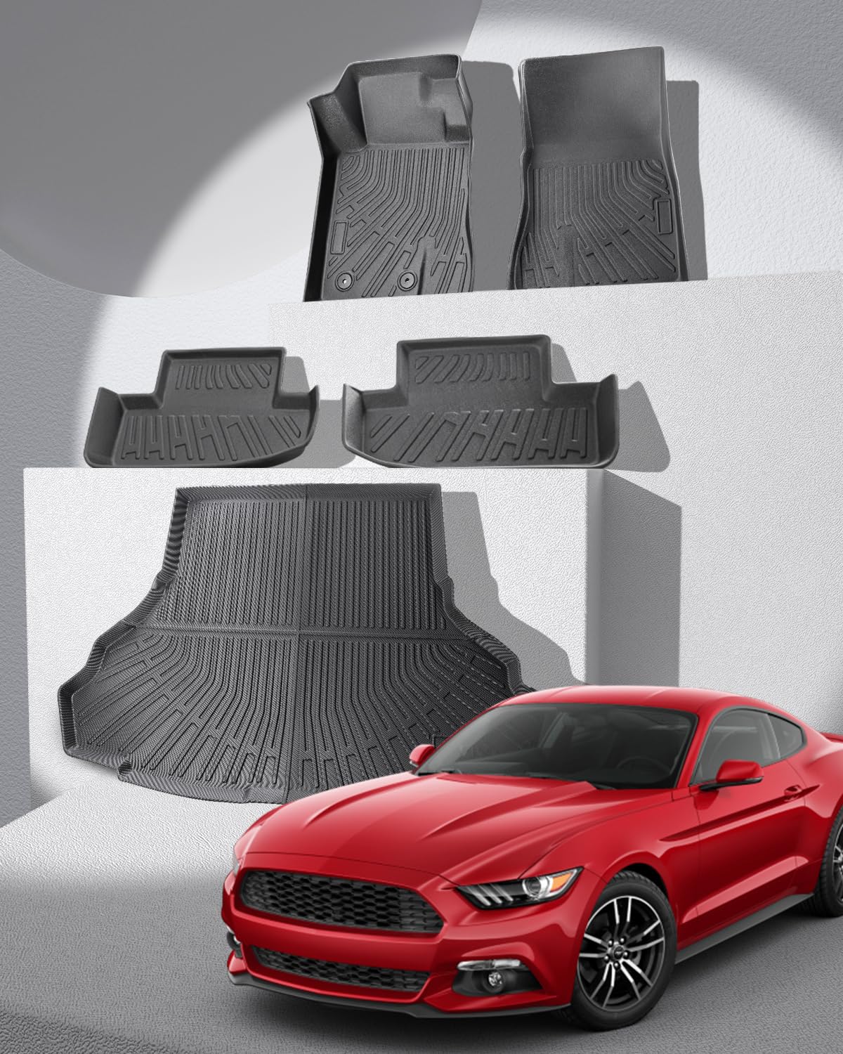 CARxion® for Ford Mustang Floor Mats & Cargo Liner (2015-2024 2025 2026, 5PCS Full Set, Not for Mach-E)