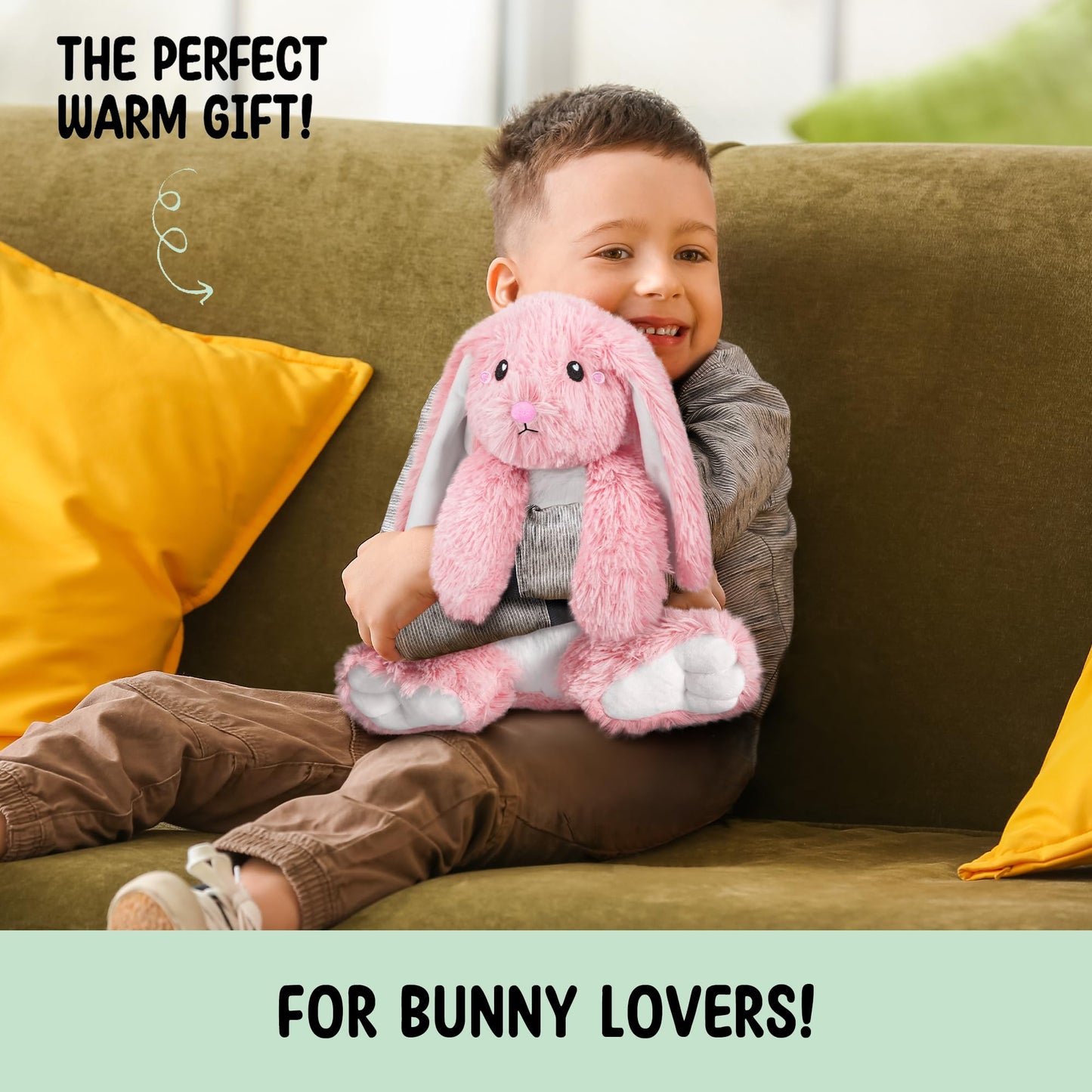 Bunny Microwavable Stuffed Animal – 1.5 lb Unscented Heating Pad Plush, Soft Cozy Bunny Toy for Relaxation and Comfort, Gift for Women, Girls, Adults & Kids by Happy Fuel, Pink