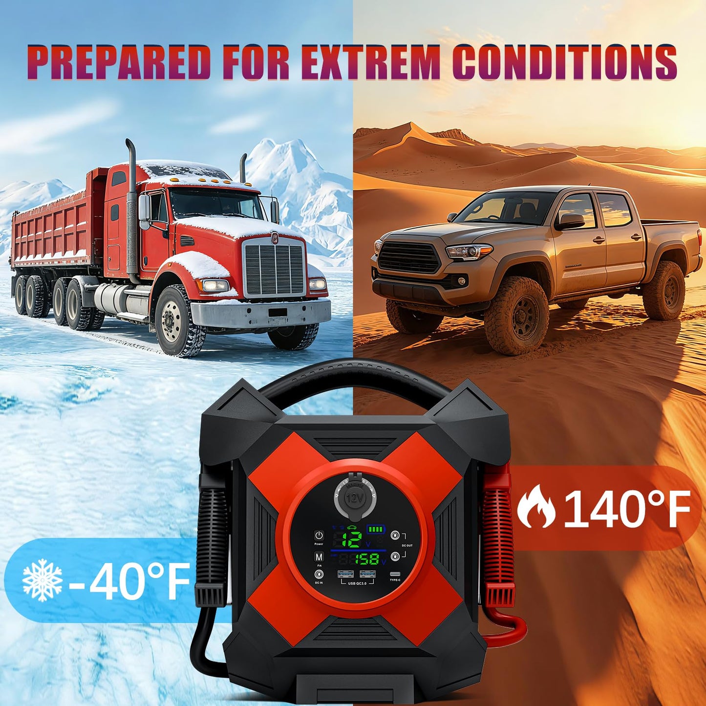 TAOOLP DM1264 Truck Jump Starter Heavy Duty: 30000A 12V Jump Starter Battery Pack for Semi and Diesel Truck Gasoline Diesel with 99L -Class 8 Heavy Duty, Can Be Active Under Extrem Conditions -40°F