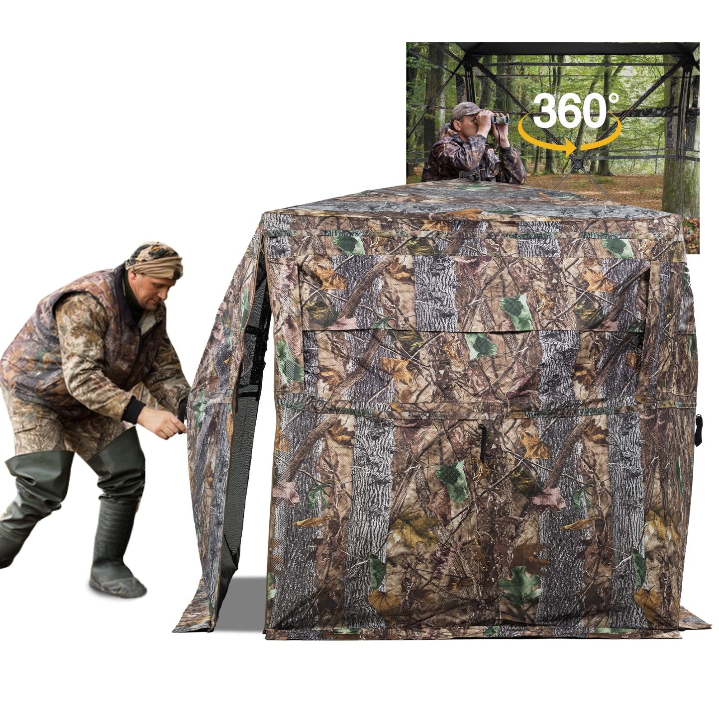 FUNHORUN Hunting Blind 270/360 Degree See Through Ground Blind with Carrying Bag, 2/3/4 Person Pop Up Camouflage Tent Portable Concealed Shelter
