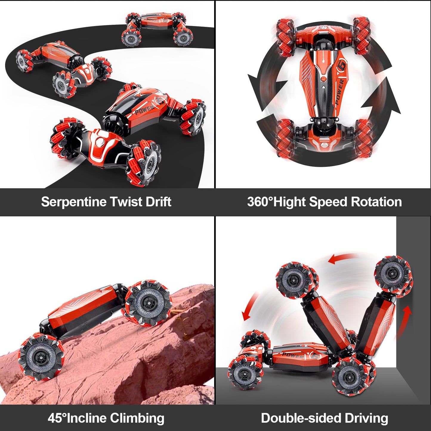 YEMIAI Gesture Sensing RC Stunt car, 4WD Drive Watch Remote-Controlled Vehicle, Bidirectional Drifting Off-Road Vehicle with Music and Lights Toys for Boys,Presents for Kids 4-12 Old