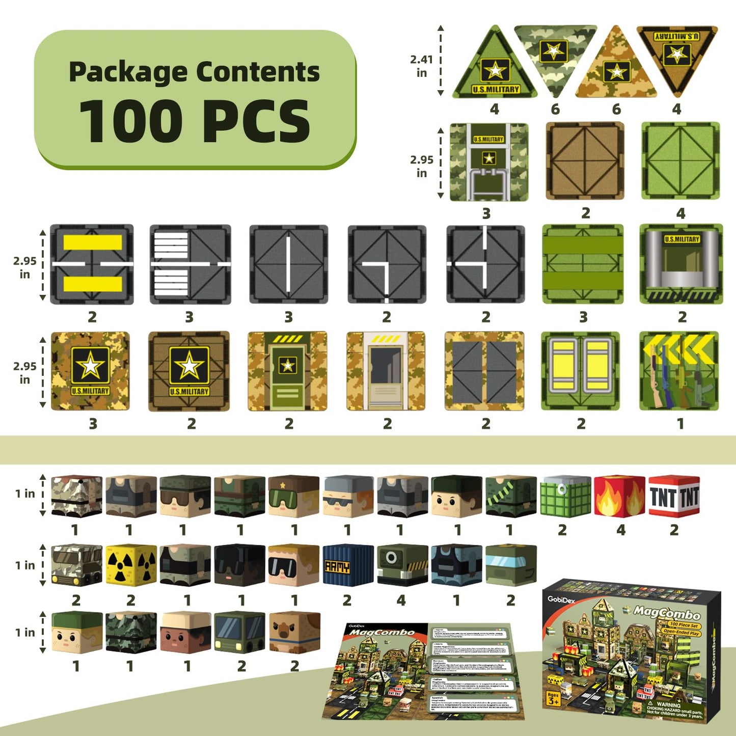 GobiDex 100PCS Magnetic Building Blocks Army Toys, STEM Military Magnetic Tiles with Army Men, Magnet Construction Toys for Toddler Kids Ages 3-5 5-7 4-8, Birthday Gifts for 3+ Year Old Boys Girls