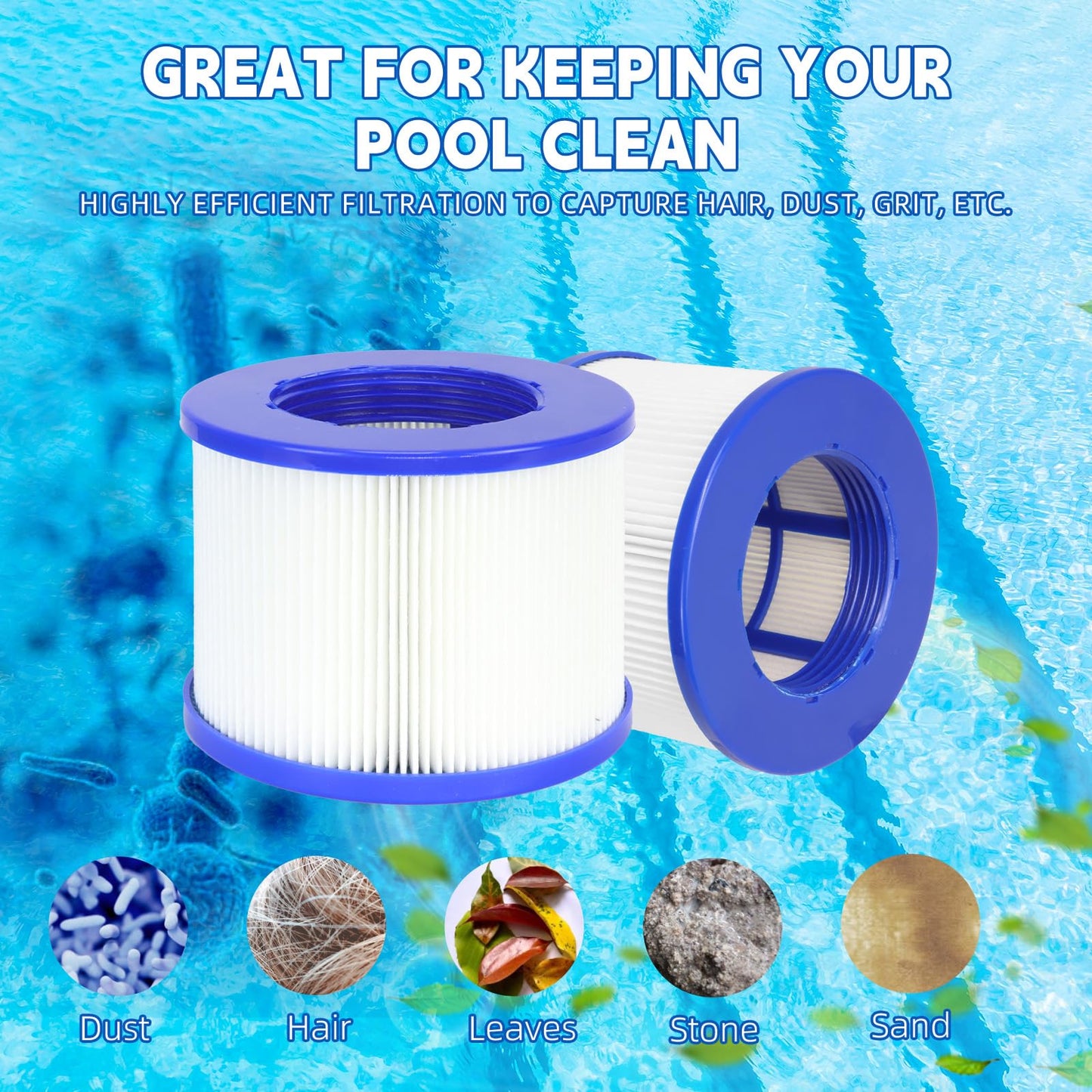 Promavot Hot Tub Filter Cartridge Replacement - Screw-in Spa Filters Compatible with All RELXTIME, ALEKO, Wejoy, Aquaspa Inflatable Hot Tubs & Other Spas (WV-SPA-6PCS)