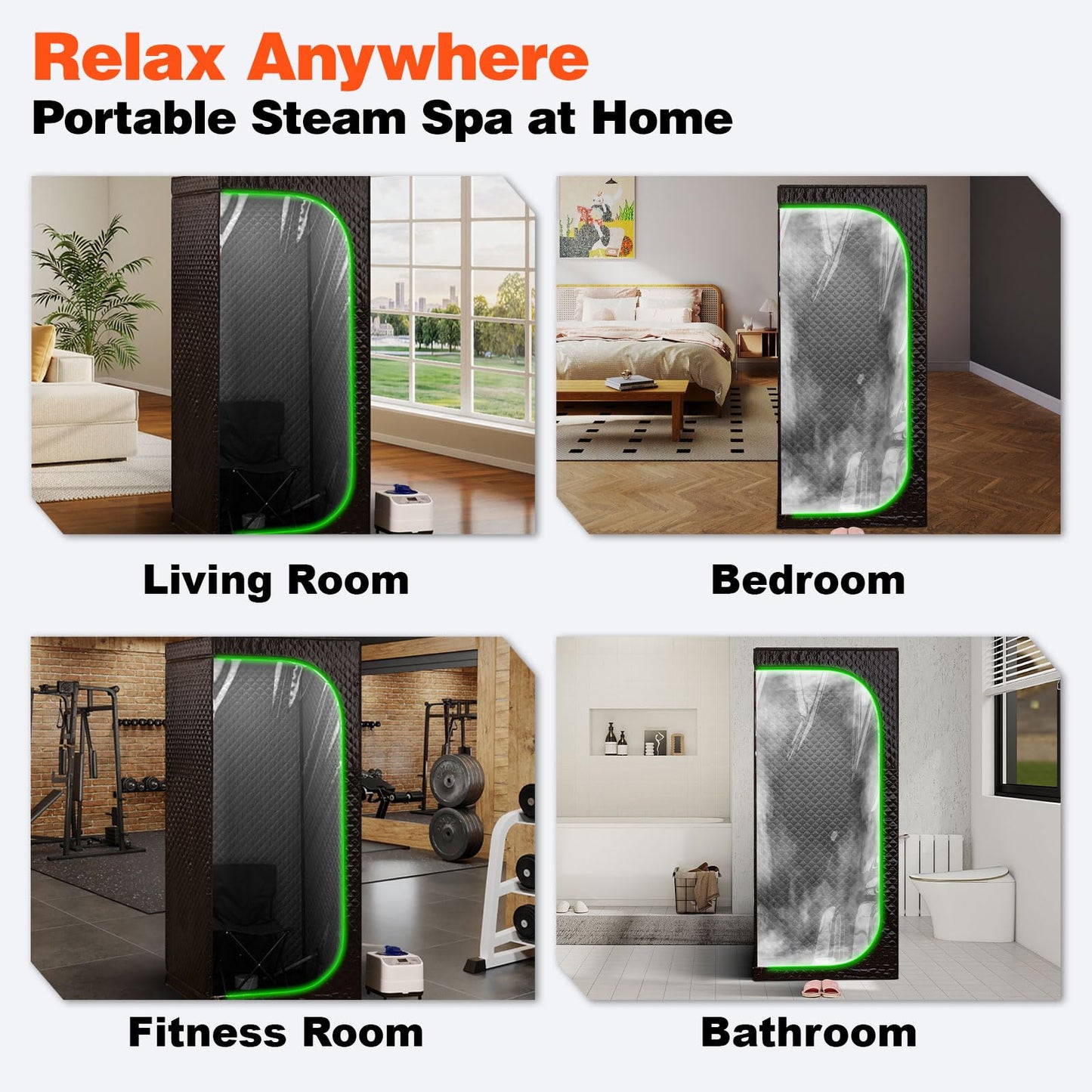 Fulove Steam Sauna Tent for Home, Portable Indoor Sauna with Powerful Steam Heating, Foldable Personal Spa for Relaxation & Recovery (Single Rectangular, Black)