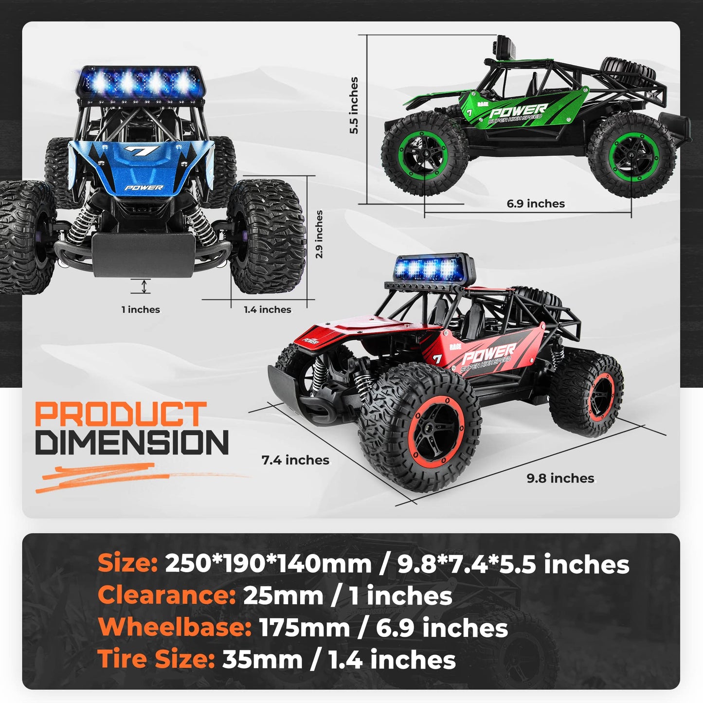 BEZGAR TB141 RC Cars-1:14 Scale Remote Control Car, 2WD High Speed 20 Km/h All Terrains Electric Toy Off Road RC Car Vehicle Truck Crawler with Two Rechargeable Batteries for Boys Kids and Adults