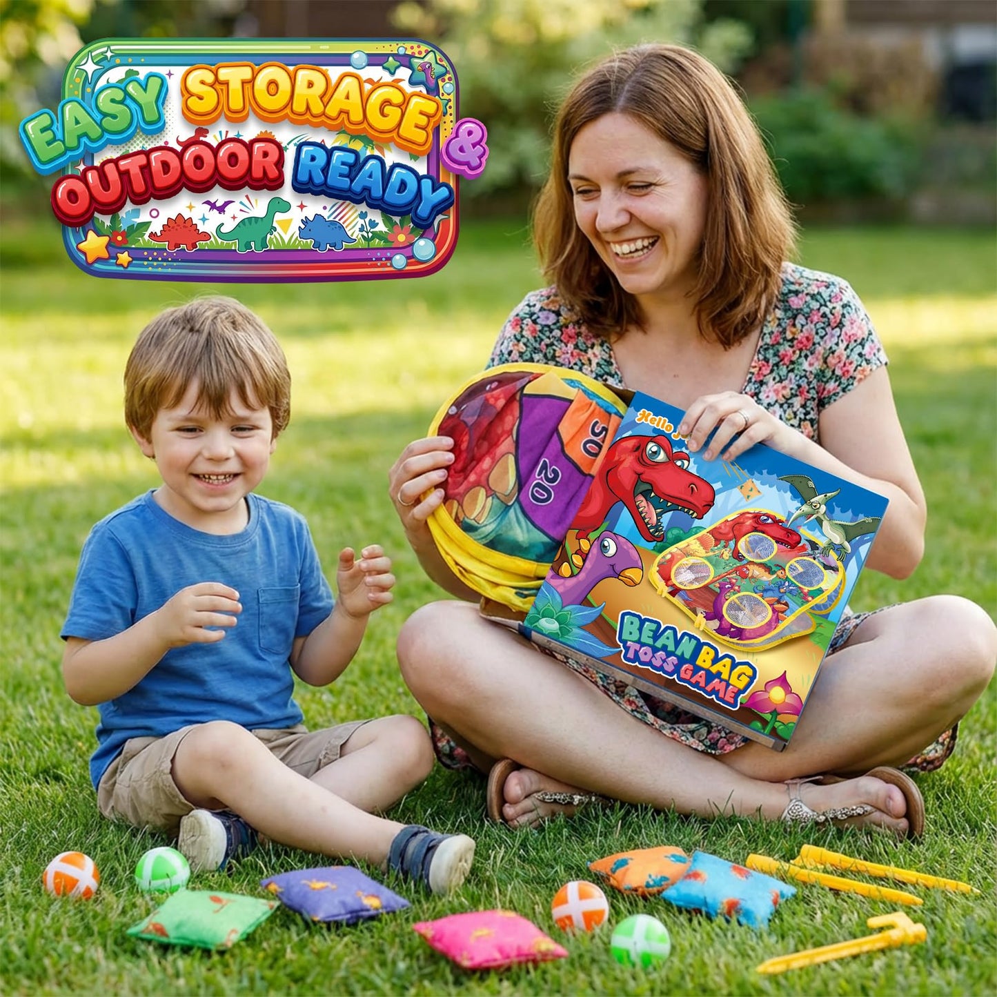 Dinosaur Bean Bag Toss Game: Outdoor Toys Cornhole Board for Kids Toddlers, Party Activities Carnival Outside Yard Backyard Beach Games for Kids Boys Toddlers Ages 3 4 5 6 7 8 Year Old Birthday Gifts