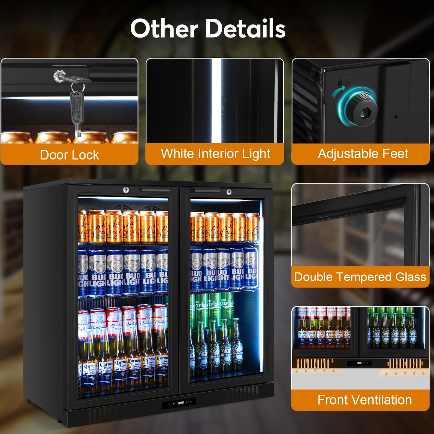 FoMup Back Bar Cooler Undercounter Beverage Refrigerator with Glass Door, Commercial Display Fridge for Beer Drink Soda with Temperature Control, 7.2Cu. Ft. Large Capacity, Black