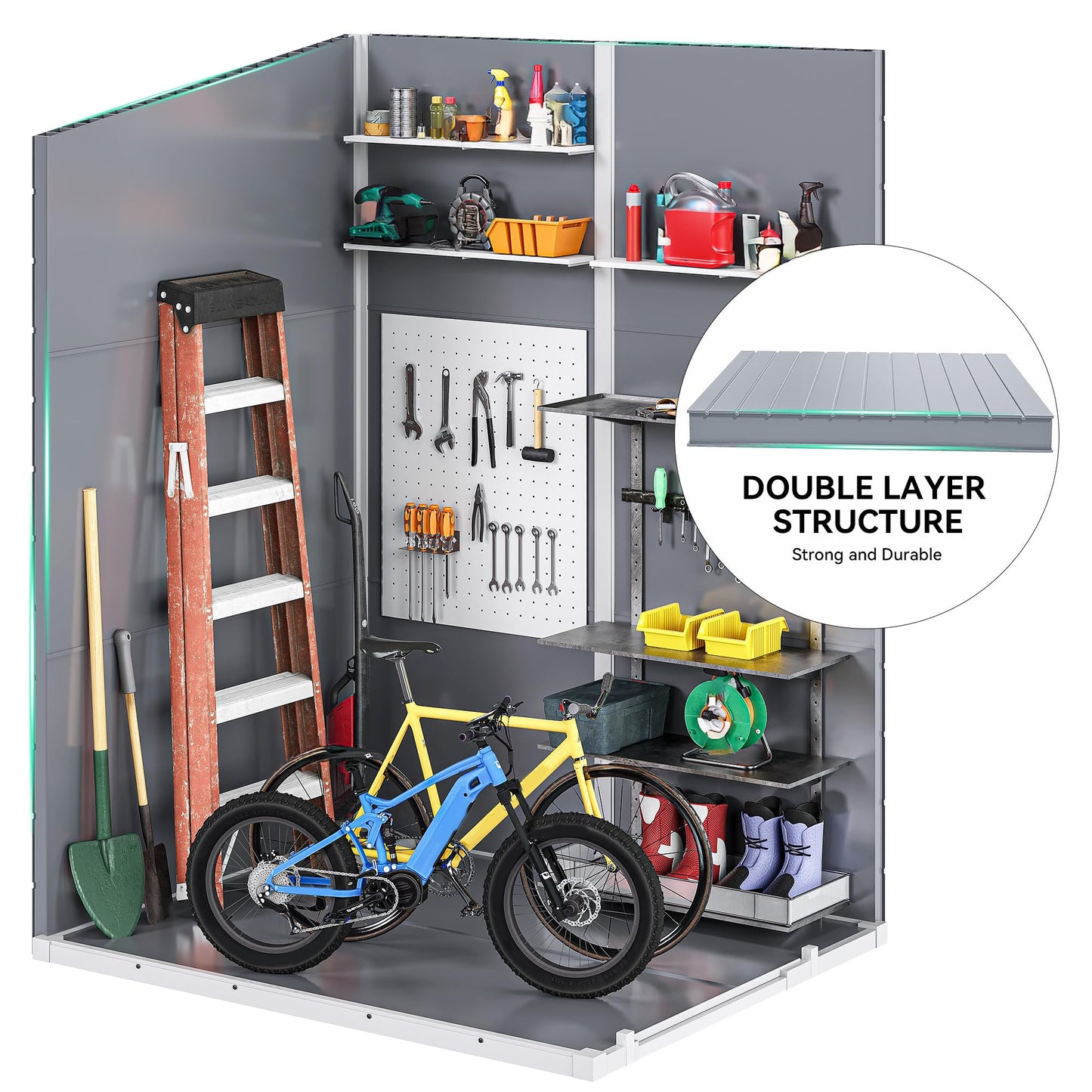 DWVO 5x4ft Resin Outdoor Storage Shed with Floor, Large Waterproof Lockable Storage Shed with Window, Plastic Outside Tool Storage for Garden, Backyard, Patio, Lawn (Gray)