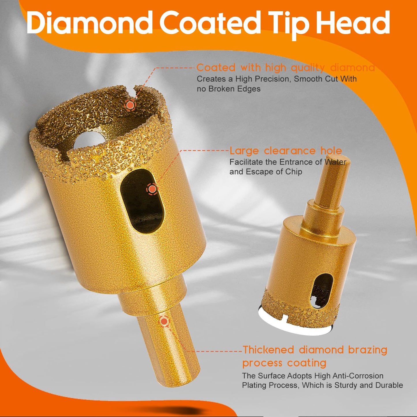 THINKWORK Diamond Drill Bits, Dry/Wet Brazing Hollow Drill Hole Saw Kit, 12 PCS Tile Opener (1/4"-2”) with Double Suction Cups Hole Saw Guide Jig, Suitable for Glass, Ceramic, Tile, Marble, Porcelain