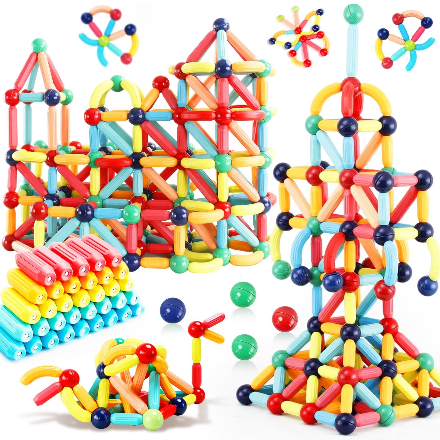 STEMTiles 64PCS Magnetic Building Blocks, Montessori Magnet Toys for Kids Toddlers, STEM Learning Toys for Boys and Girls, Creativity Kids Game