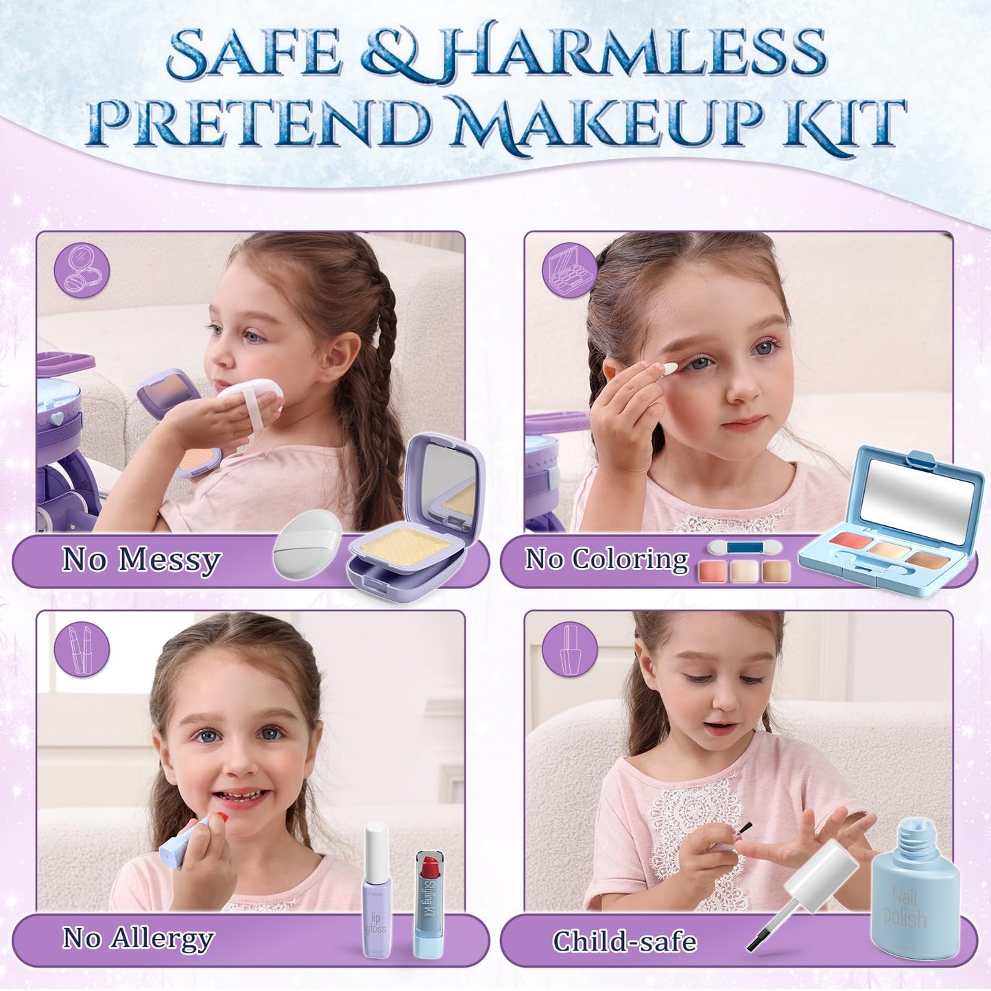 Lehoo Castle Toddler Vanity with Makeup Set, Portable Makeup Vanity for Girls with Lights Music Electric Hairdryer, Pretend Play Princess Toys for Dress Up, Birthday Gifts for 3 4 5 Years Old Girls