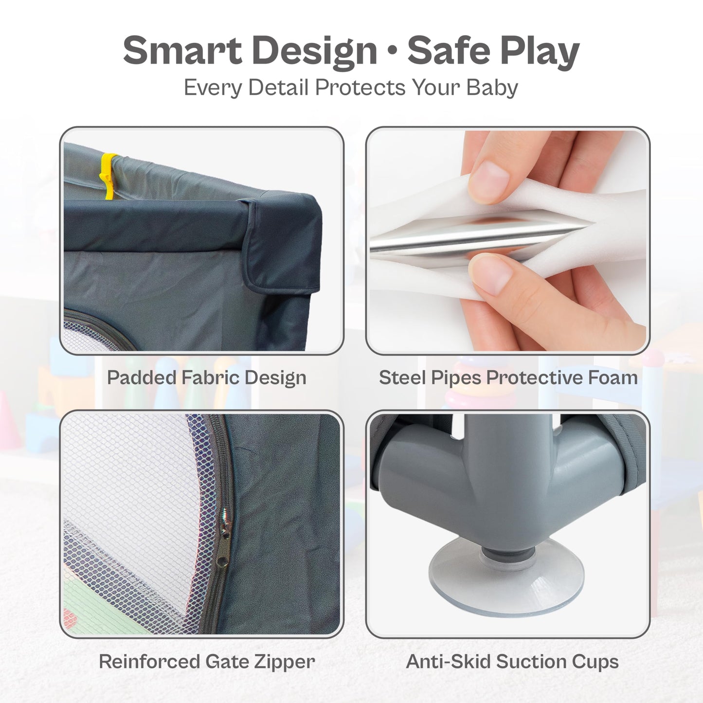 Baby Playpen with Mat 79x71 Inch Large Playpen for Babies and Toddlers Playard with Zipper Gate Safety Fence Play Pen with Soft Breathable Mesh Indoor & Outdoor Kids Activity with Playmat Dark Gray