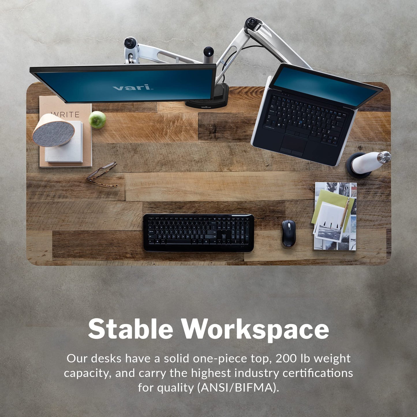Vari Classic Electric Standing Desk - VariDesk Height Adjustable Sit/Stand Desk - Dual Motor with Memory Presets, Stable T-Style Legs - Gaming or Home Office Workstation - 60”x30”, Reclaimed Wood