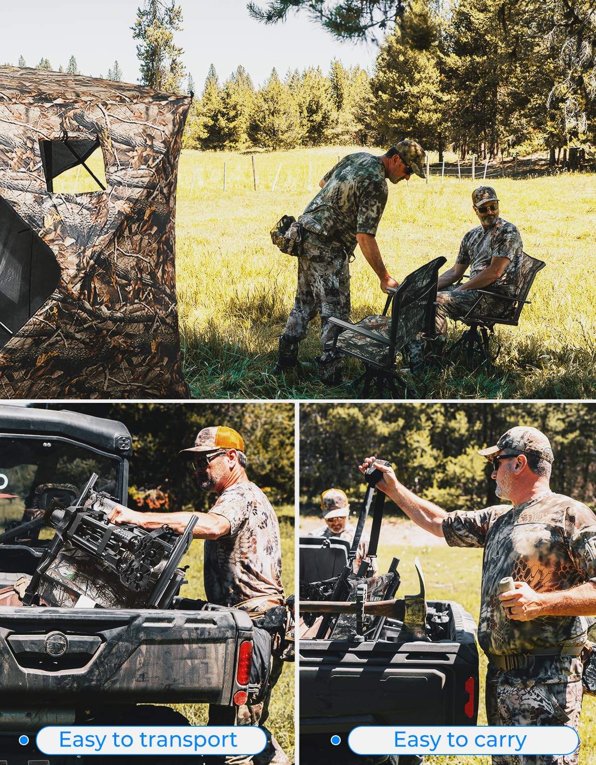 KEMIMOTO 360 Degree Silent Swivel Blind Hunting Chair, 320 Lbs Camo Height Adjustable Quick Folding Portable Comfortable Hunting Deer Fishing Ground Chair