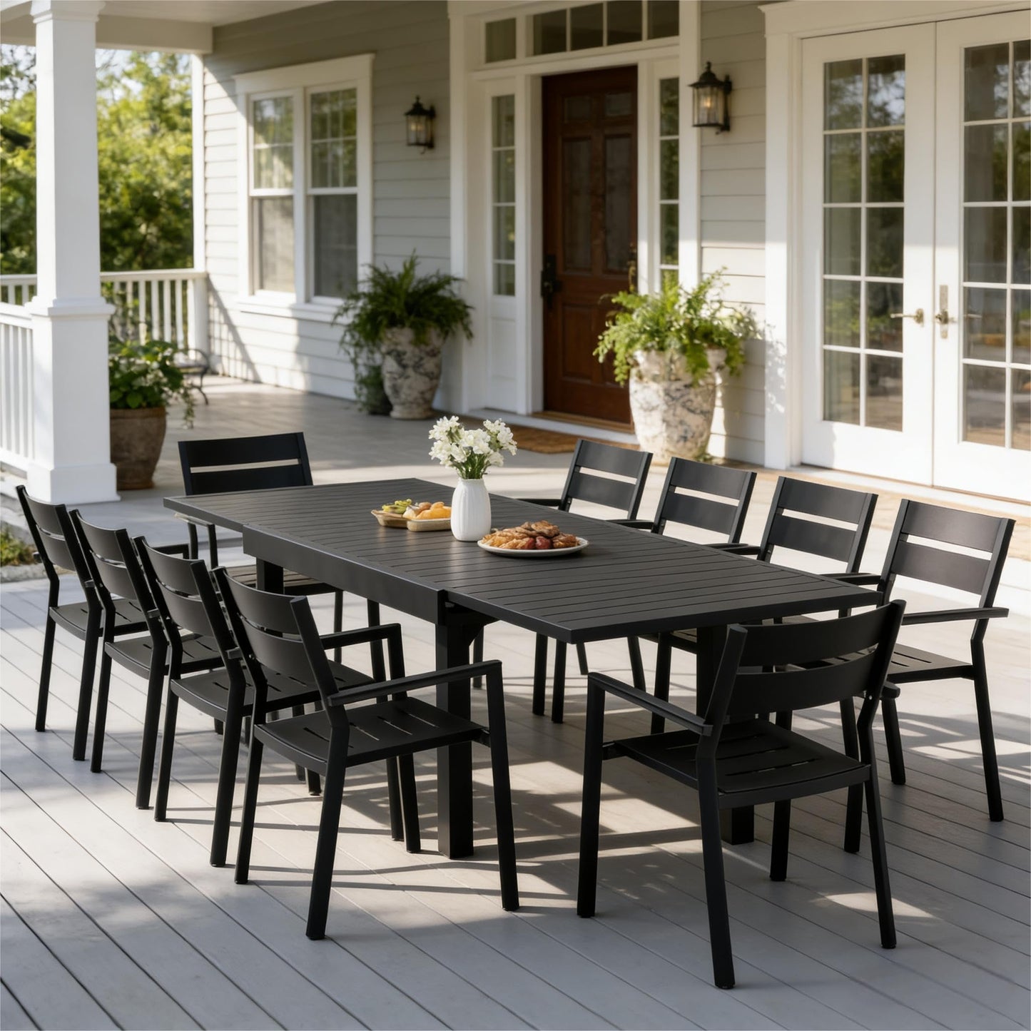 VredHom Expandable Patio Outdoor Dining Table for 8-10, 53" - 106" Aluminum Extendable Table, All-Weather Rectangle Deck Garden Furniture