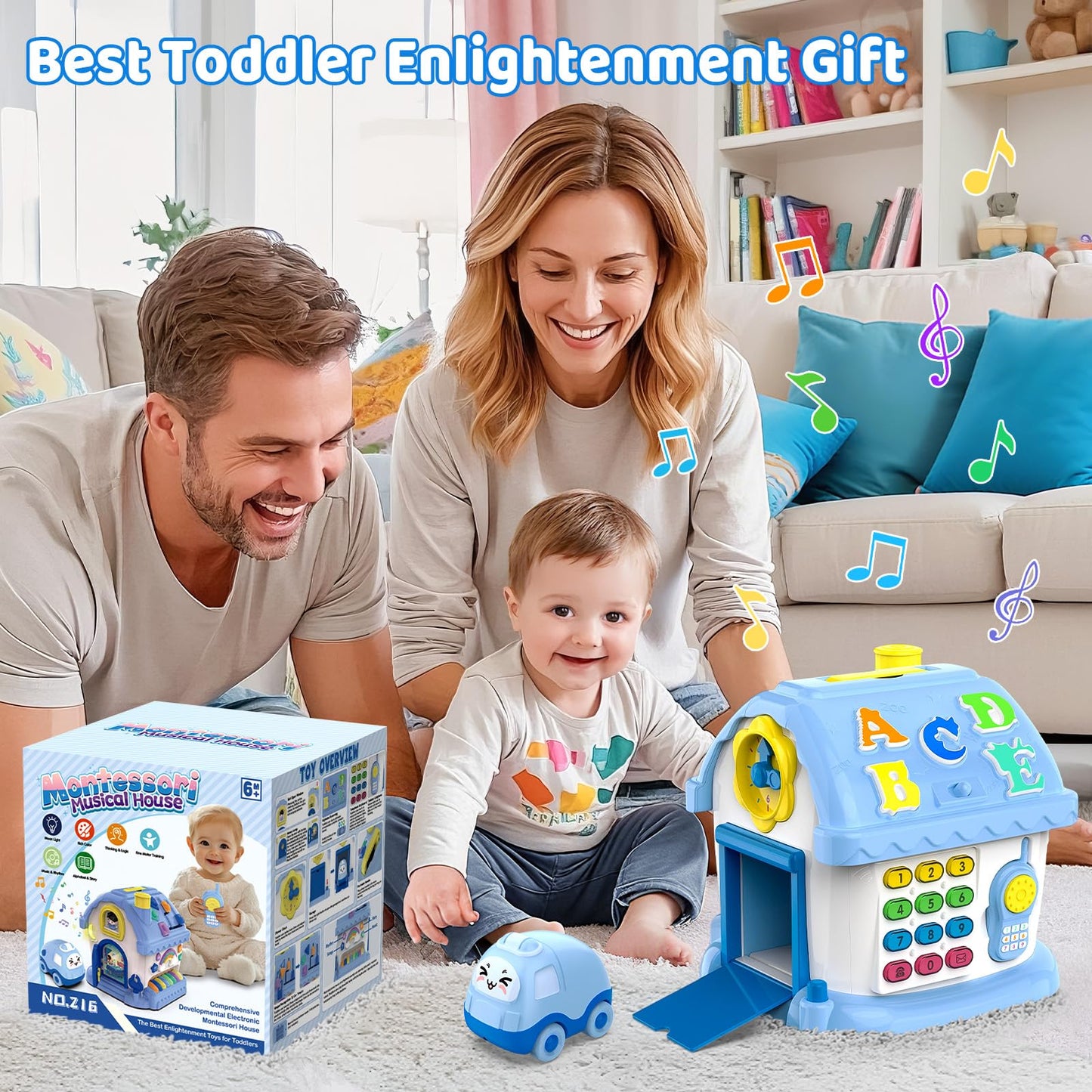 Fidecexv Montessori Toys for 1 Year Old Boy Gifts, 12-in-1 Musical House Educational Baby Toddler Boy Toy Age 1-2, First Birthday Easter Gift for Boy Girl 6-12 12-18 6-24 Months, Blue